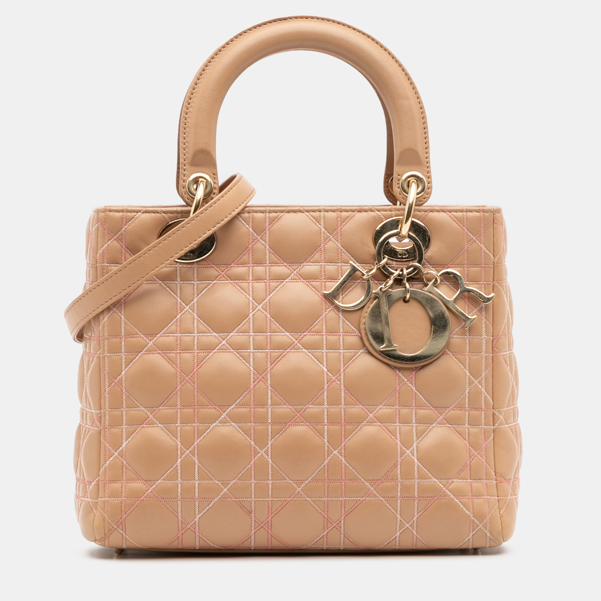 

Dior Beige Medium Lambskin Cannage Contrast Stitch Lady Dior