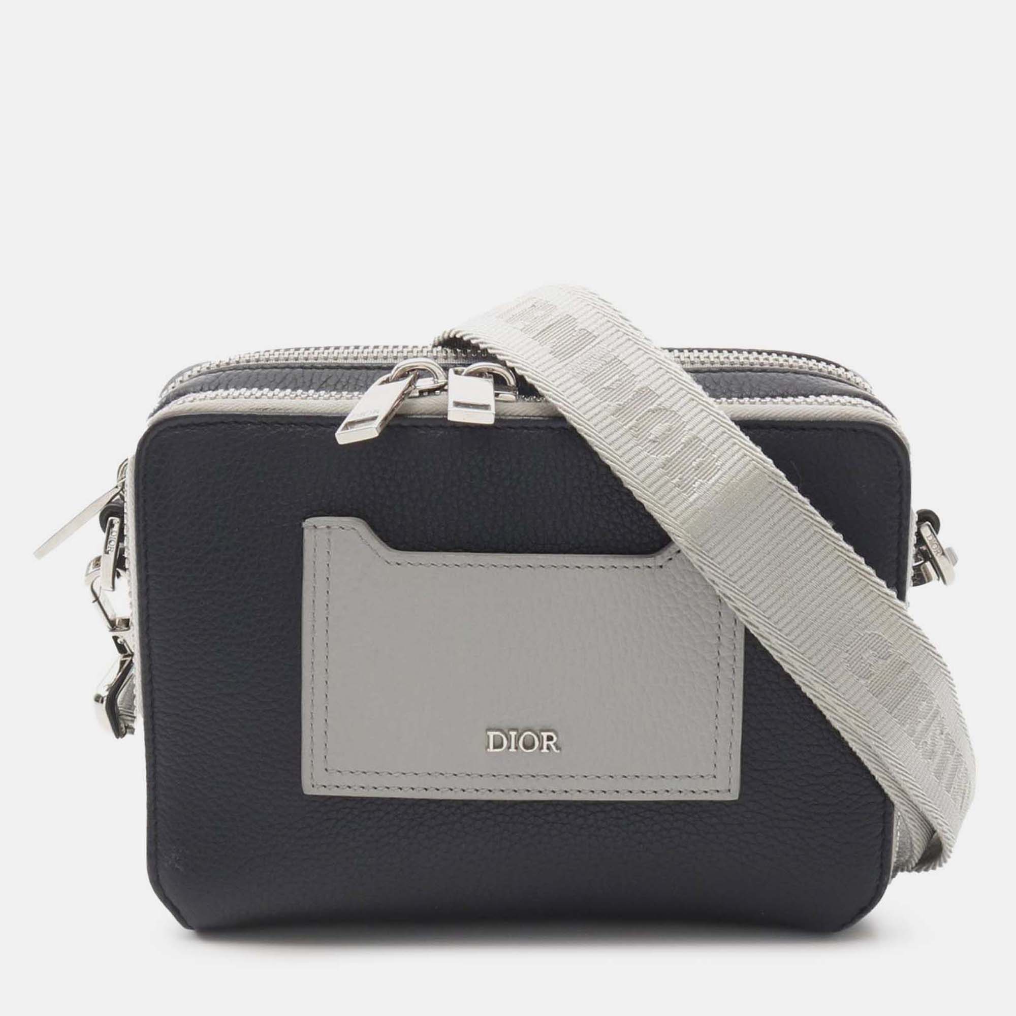 

Dior Black Grey Bicolor Leather Double Zip Crossbody