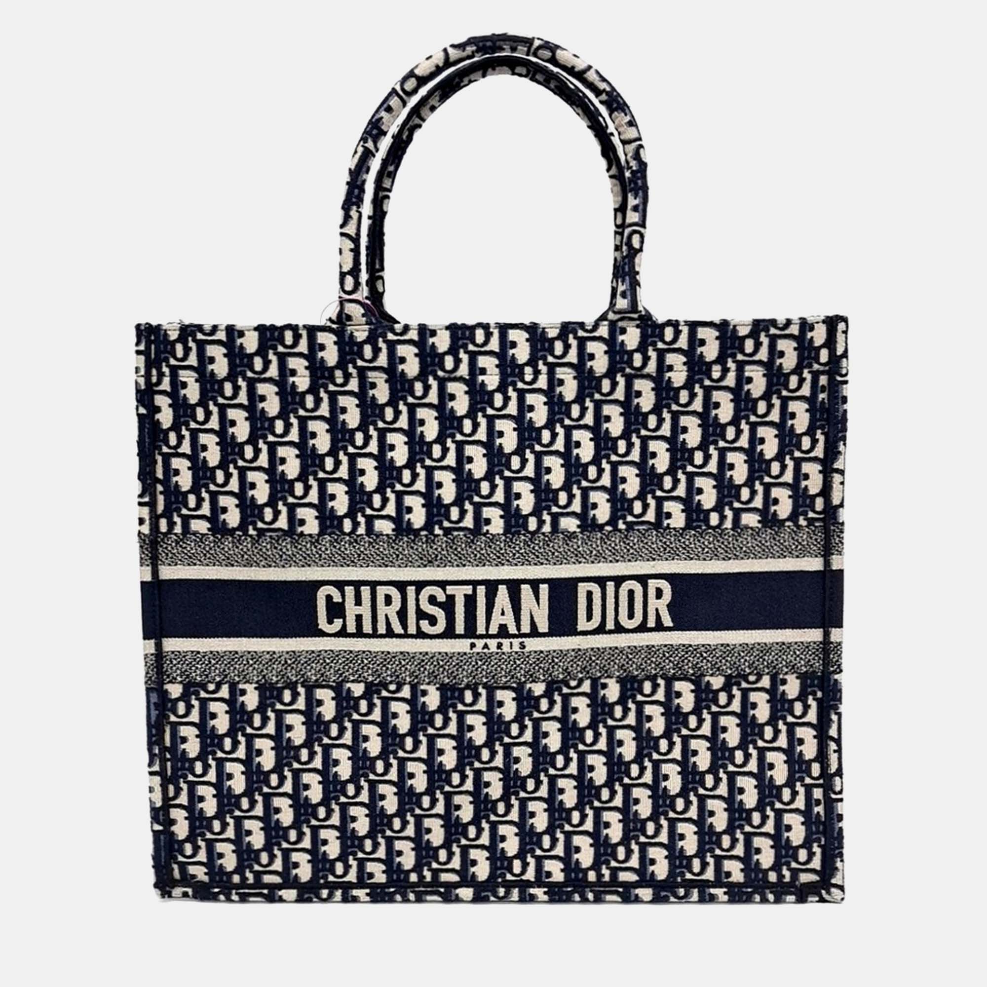 

Dior Beige/Navy Blue Fabric Oblique Book Tote