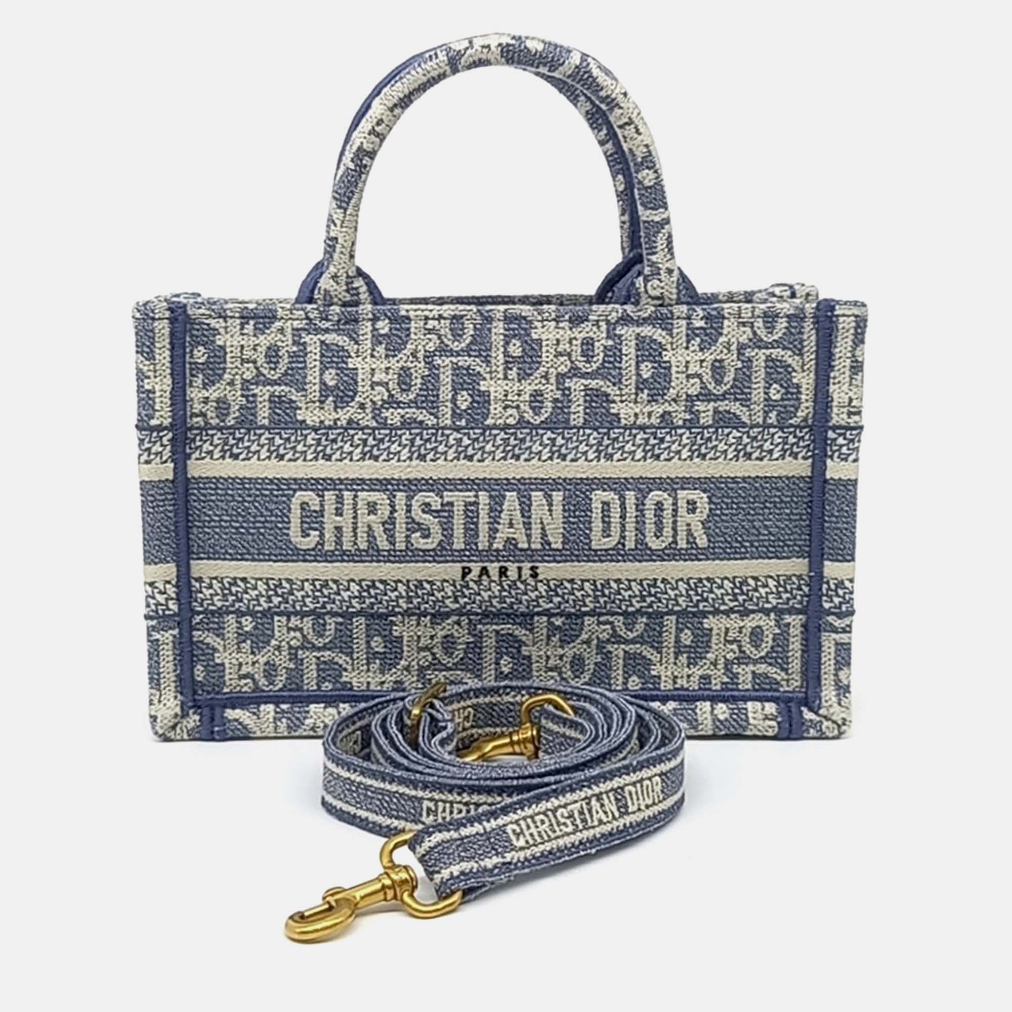 

Dior Blue Fabric Book Tote Mini Strap Bag