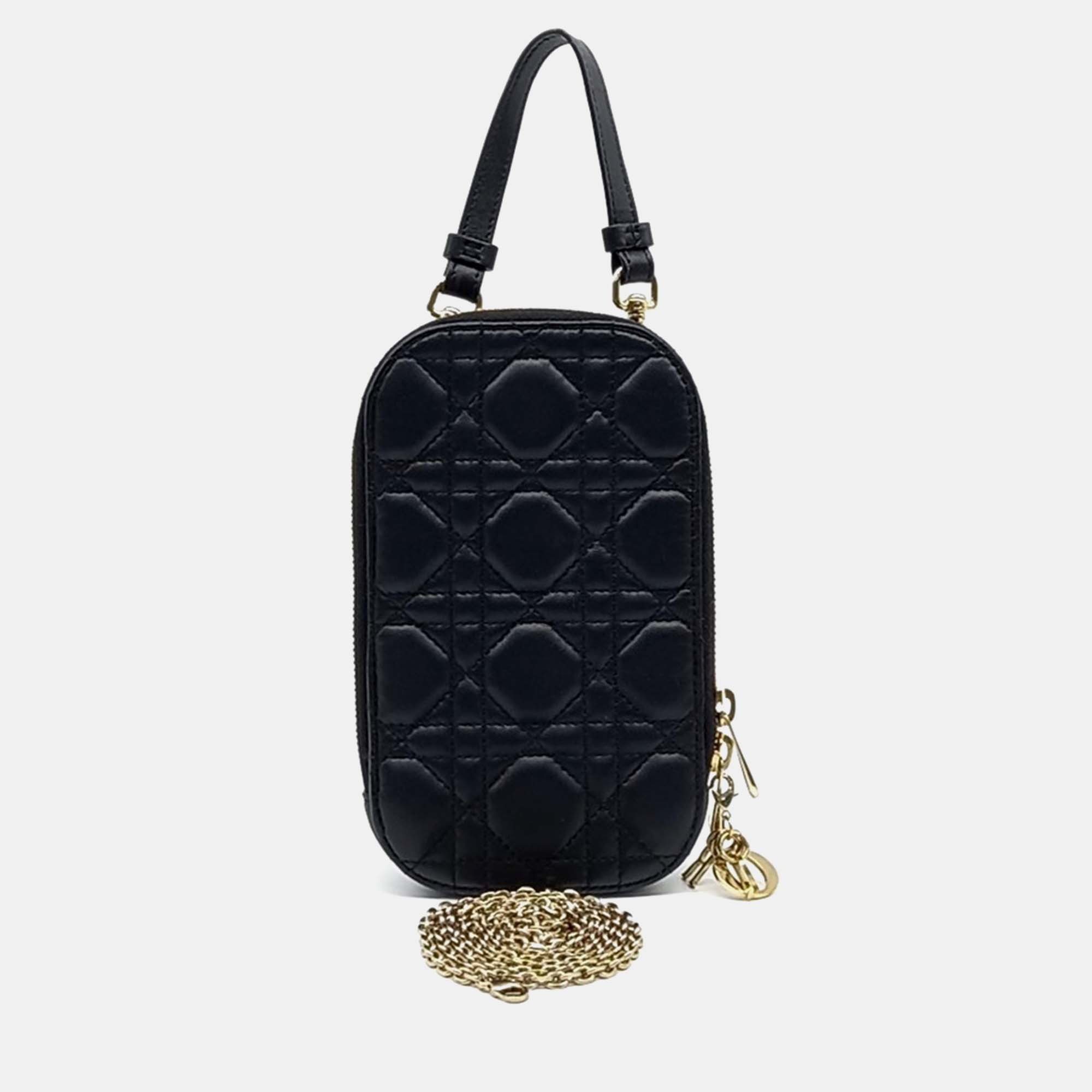 

Dior Black Leather 30 Montaigne Oblique Phone Holder Mini Crossbody Bag