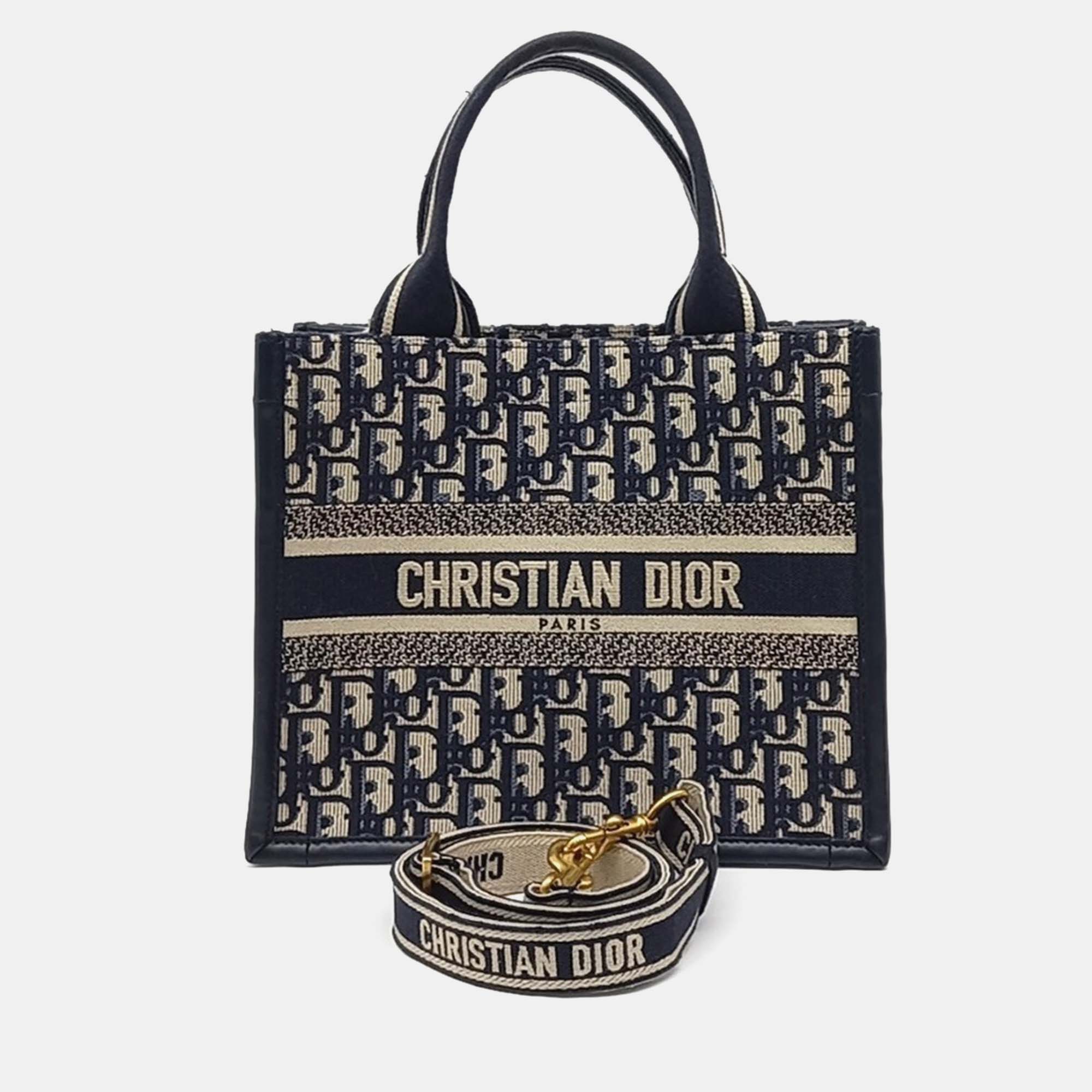 

Dior Beige/Navy Blue Fabric Oblique Small Book Tote Bag