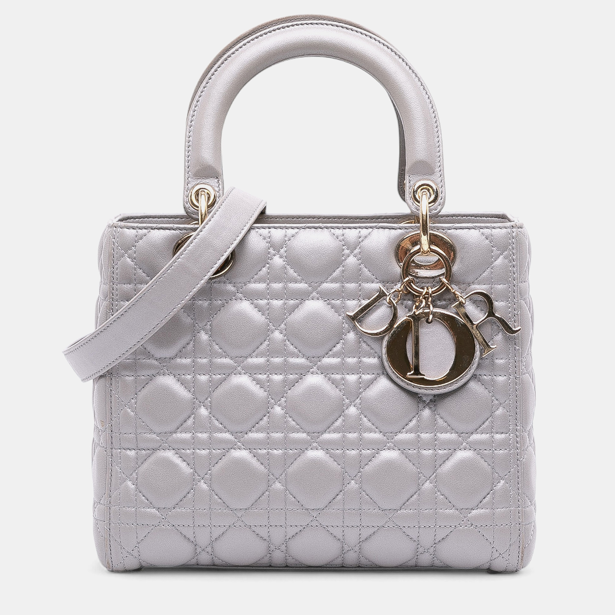 

Dior Grey Medium Pearlescent Lambskin Cannage Lady Dior
