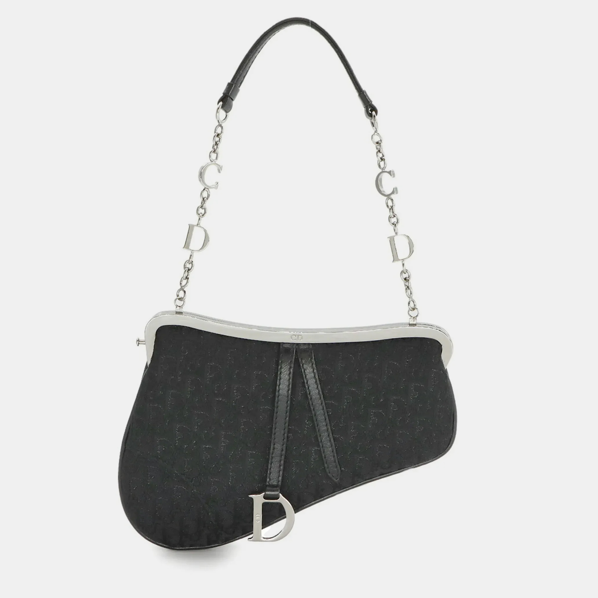 

Christian Dior Trotter Saddle Mini Chain Handbag Canvas Leather Black Bag