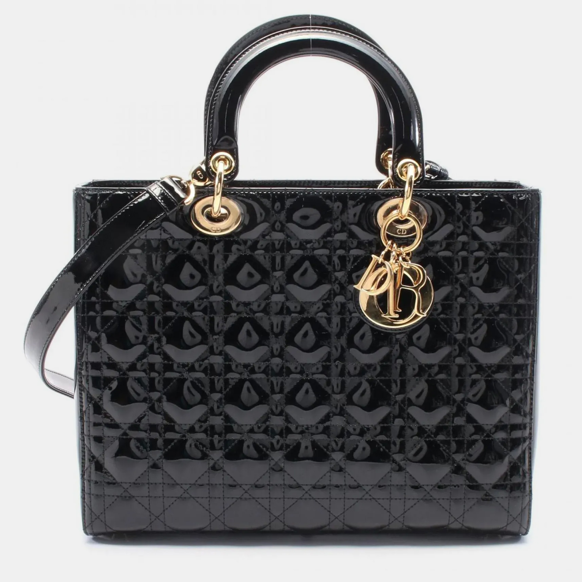 

Christian Dior Lady Large Cannage Handbag Patent Leather Black