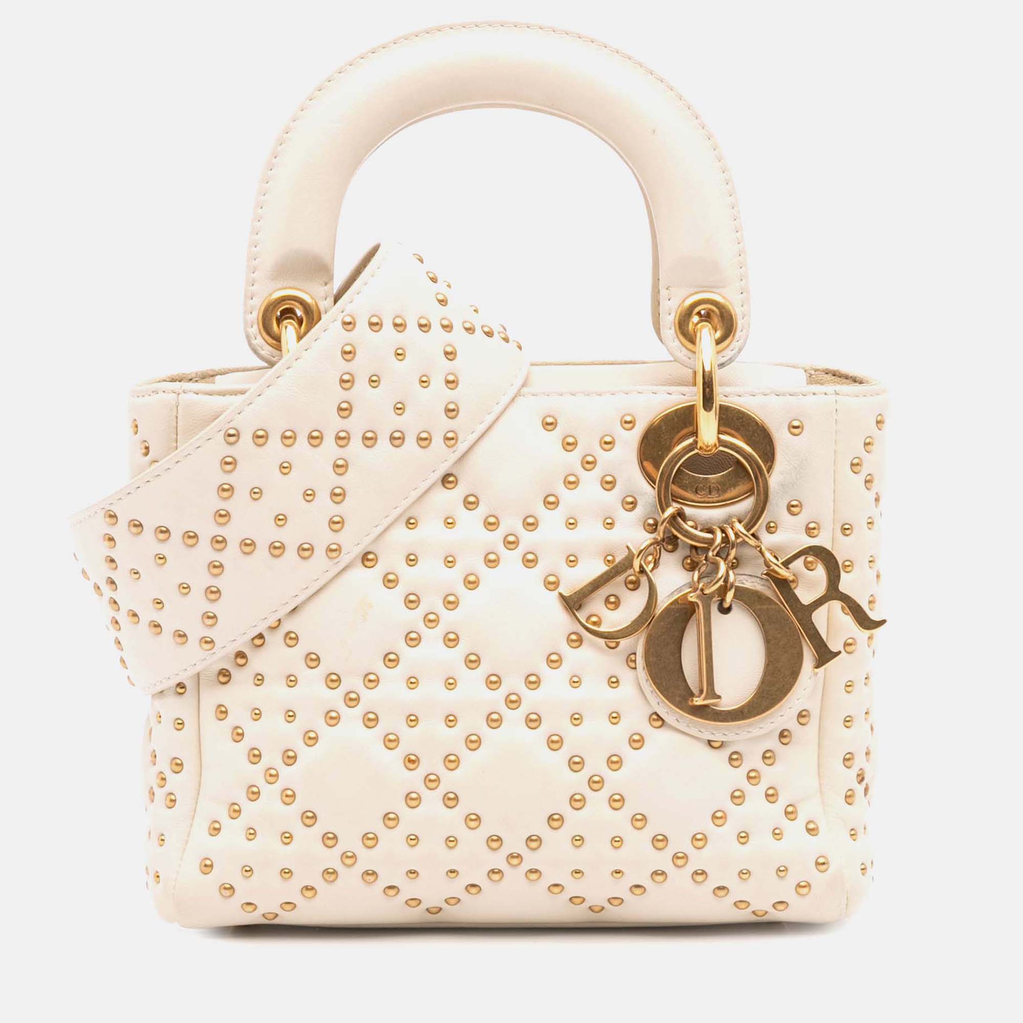 

Dior White Mini Lambskin Cannage Studded Supple Lady Dior