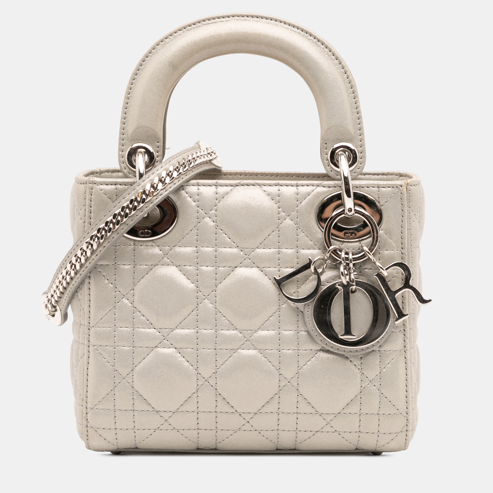 

Dior Silver Mini Iridescent Lambskin Cannage Lady Dior