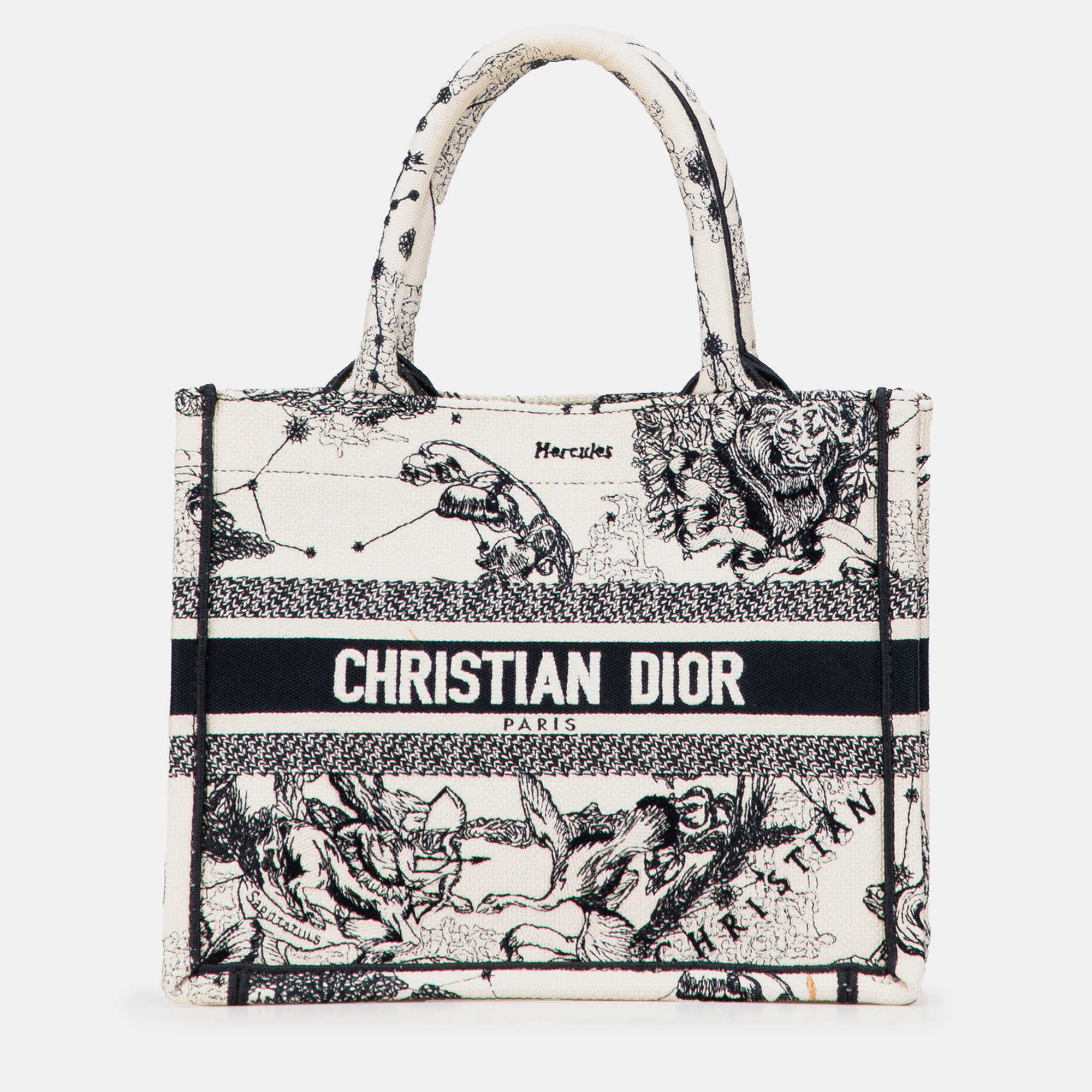

Dior White Small Canvas Embroidered Zodiac Toile De Jouy Book Tote