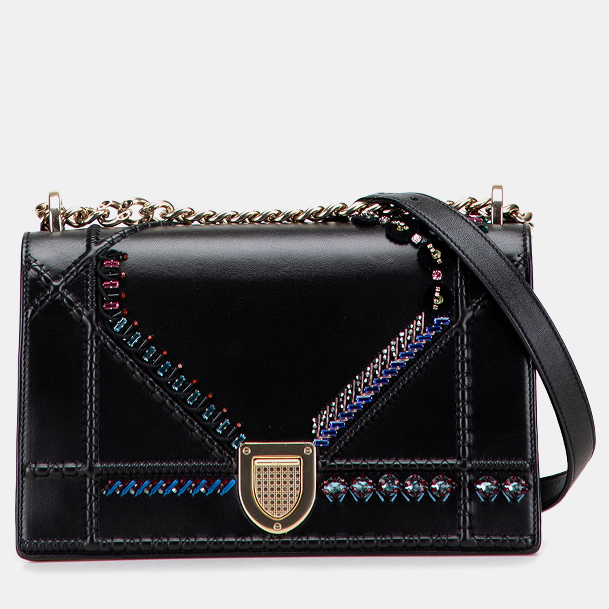 

Dior Black Medium Calfskin Crystal Embroidered Diorama Flap