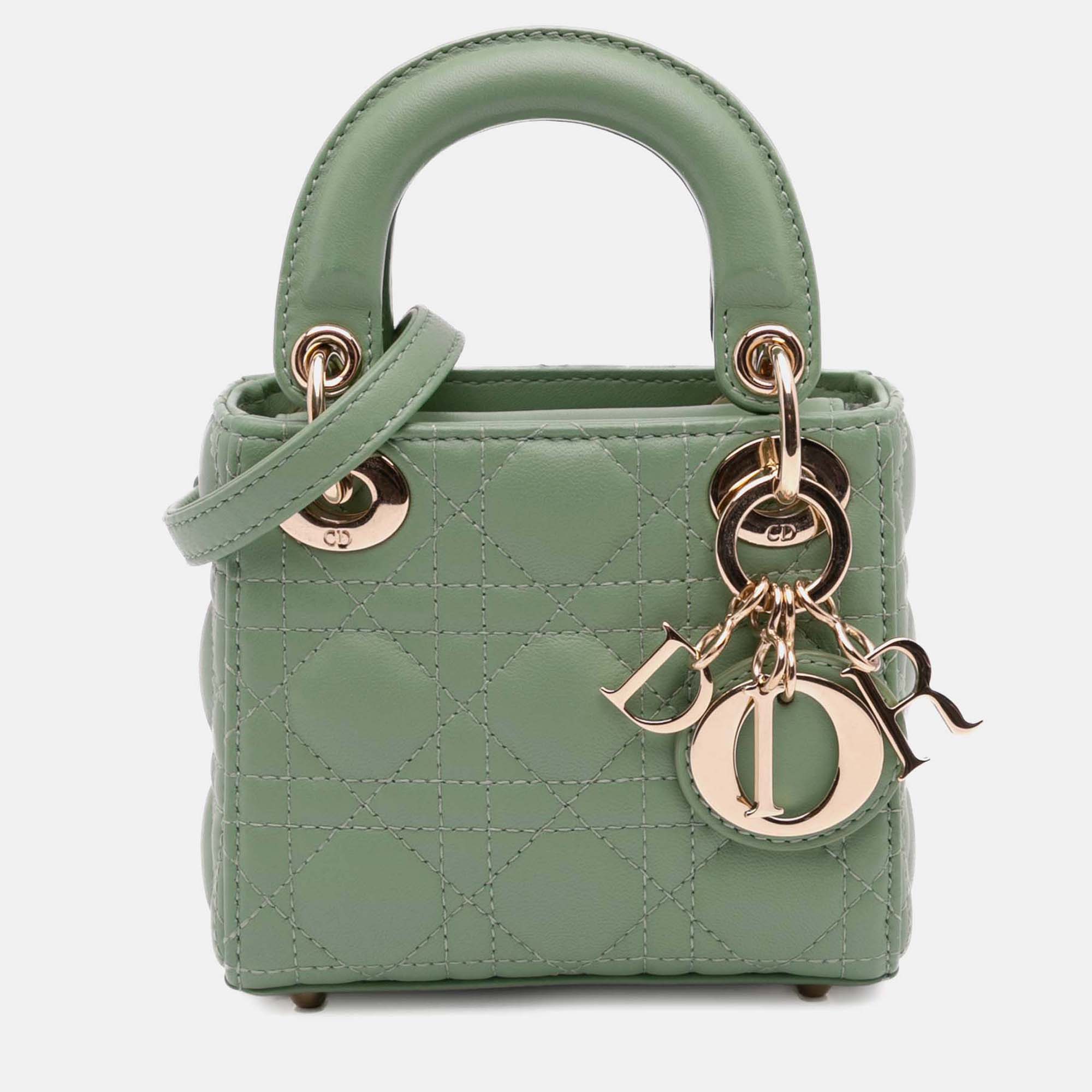 

Dior Green Micro Lambskin Cannage Lady Dior