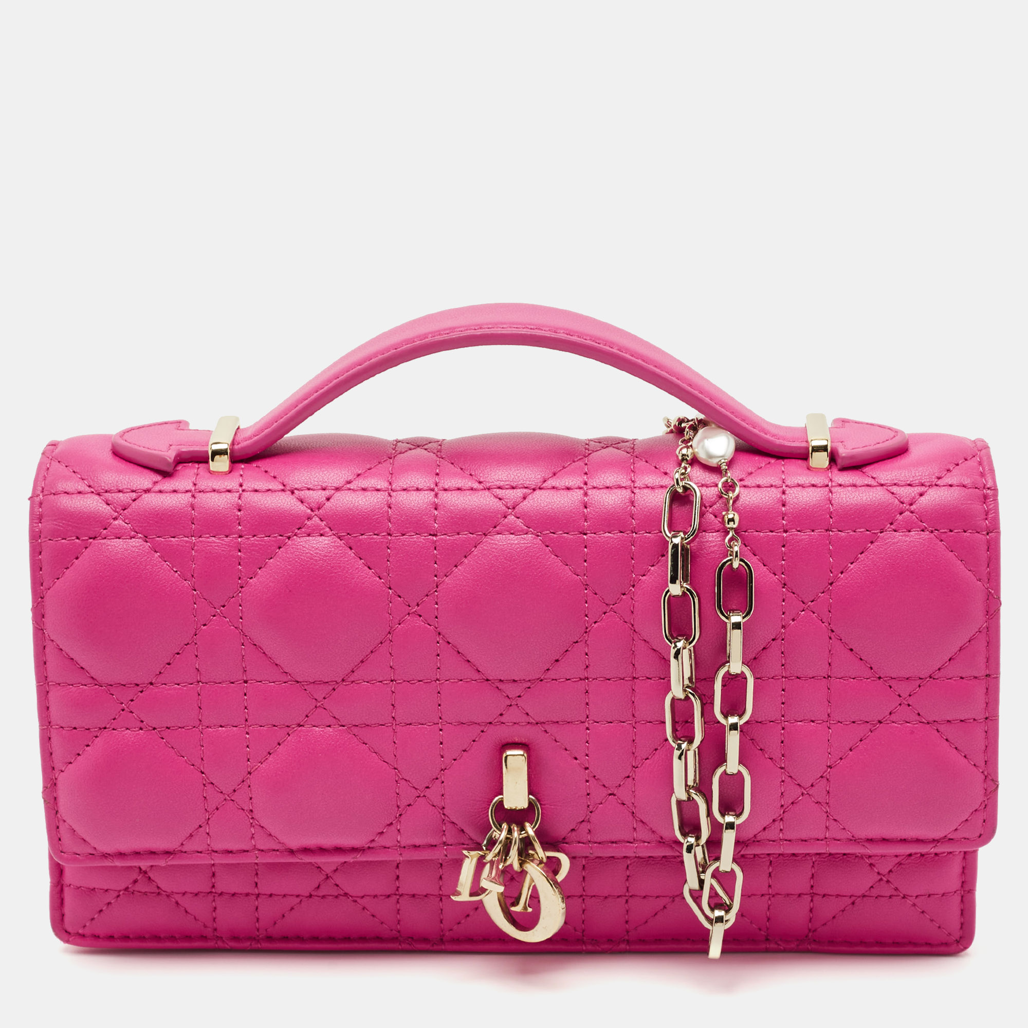 

Dior Fuchsia Cannage Leather Mini My Dior Top Handle Clutch, Pink