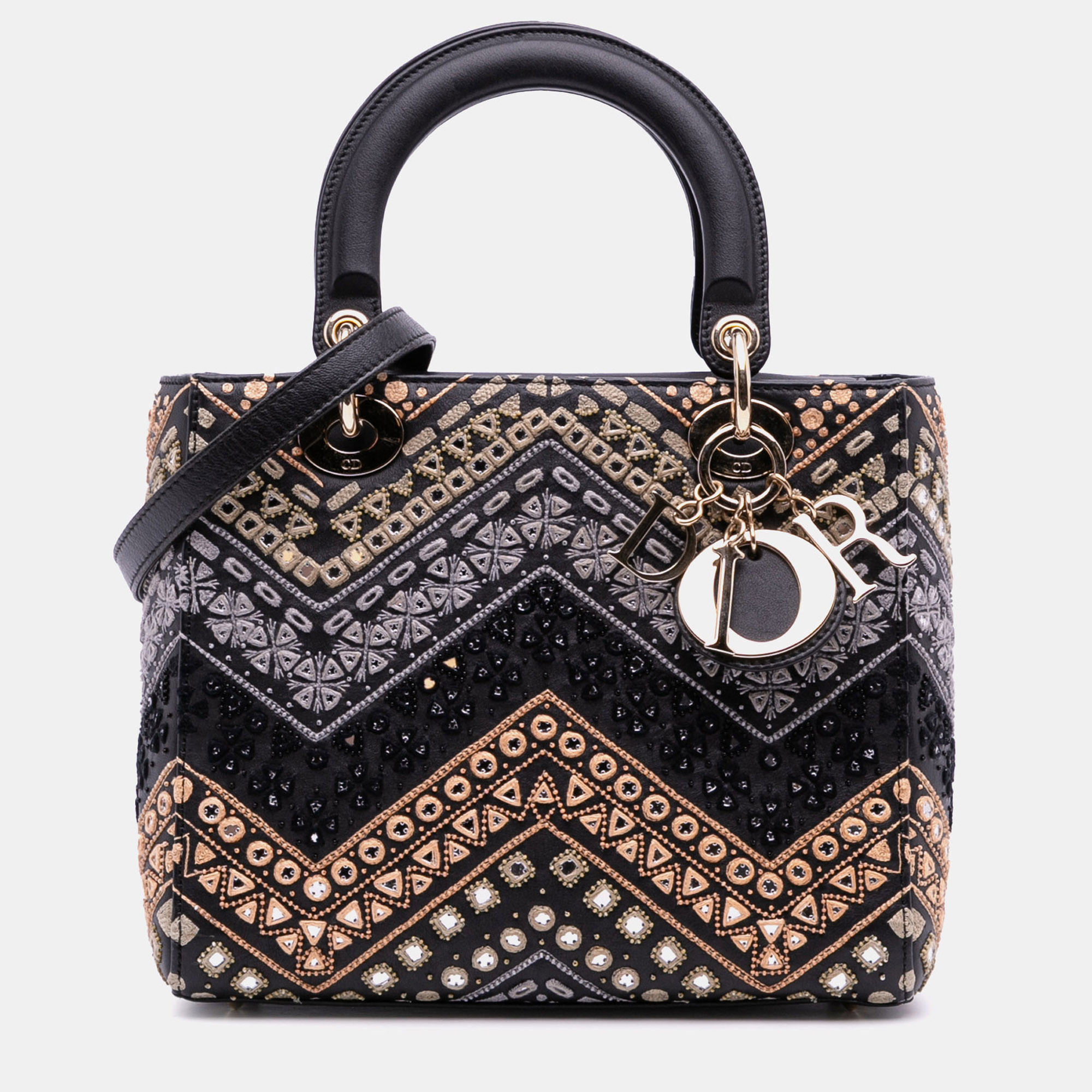

Dior Black Medium Calfskin Embroidered Animals Lady Dior