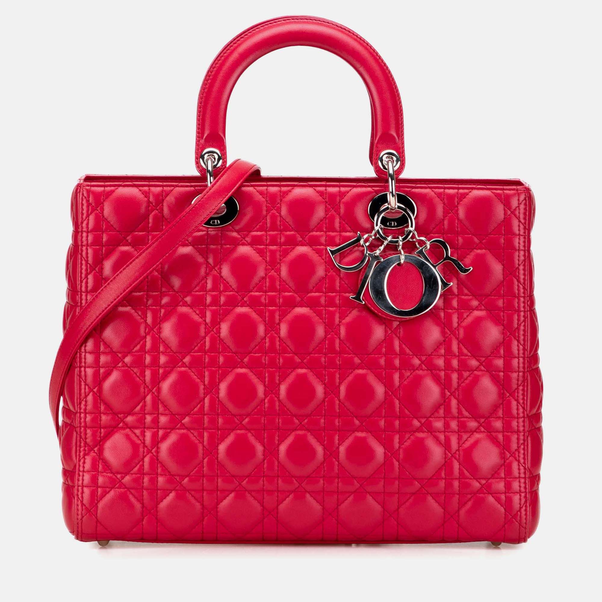 

Dior Red Large Lambskin Cannage Lady Dior