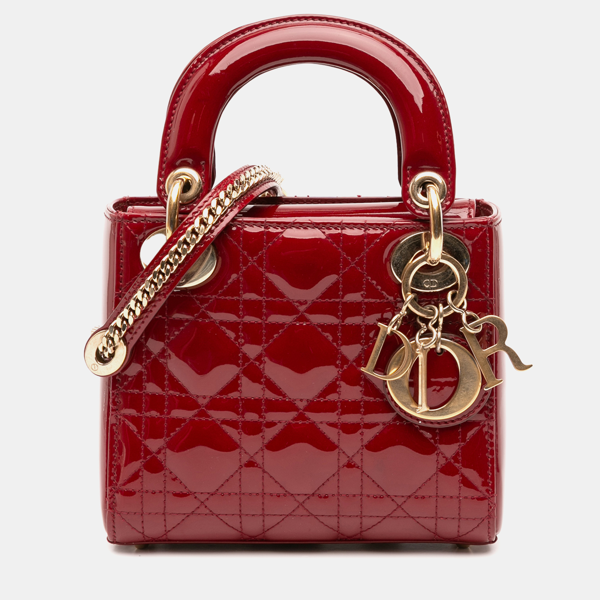 Dior Red Mini Patent Cannage Lady Dior