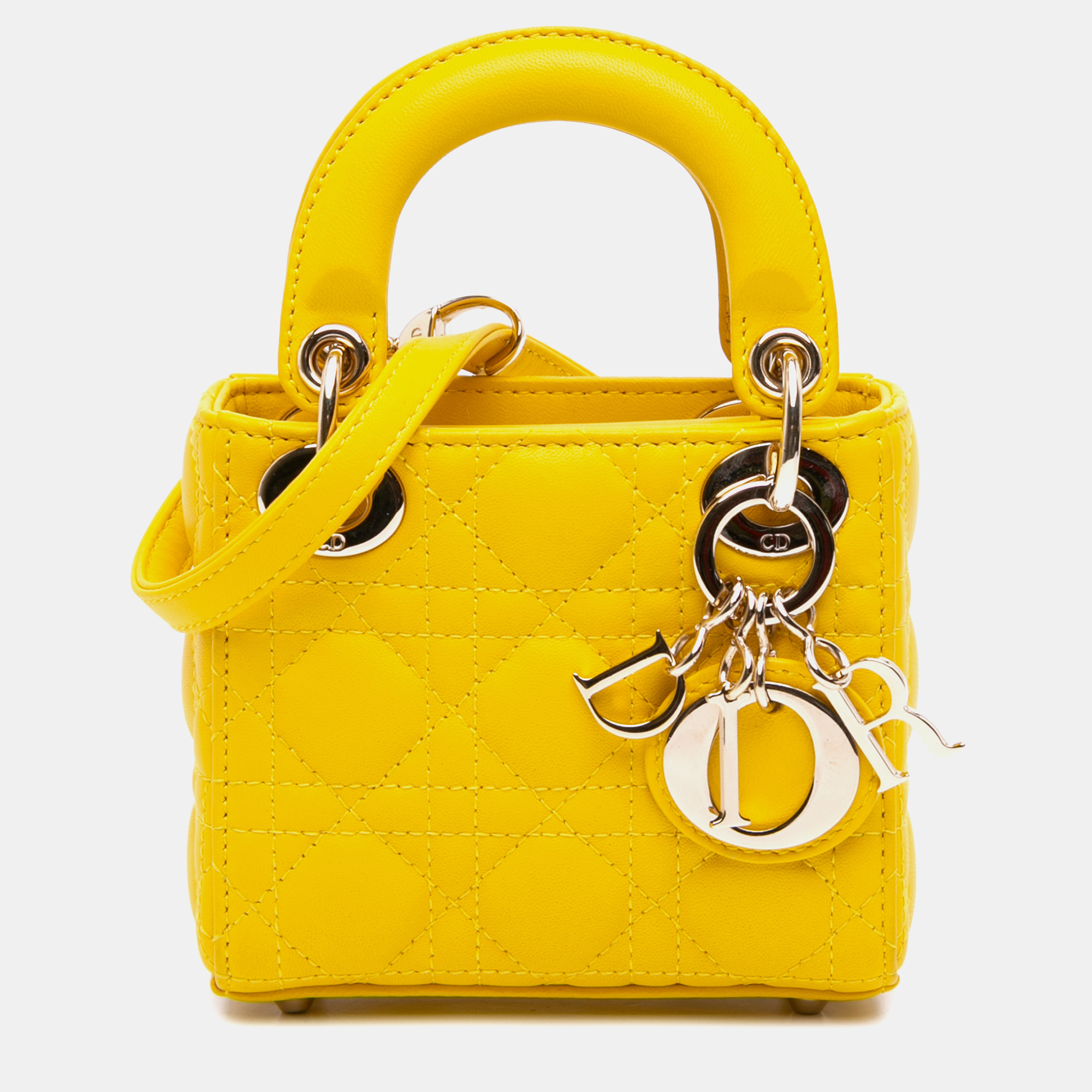 

Dior Yellow Micro Lambskin Cannage Lady Dior