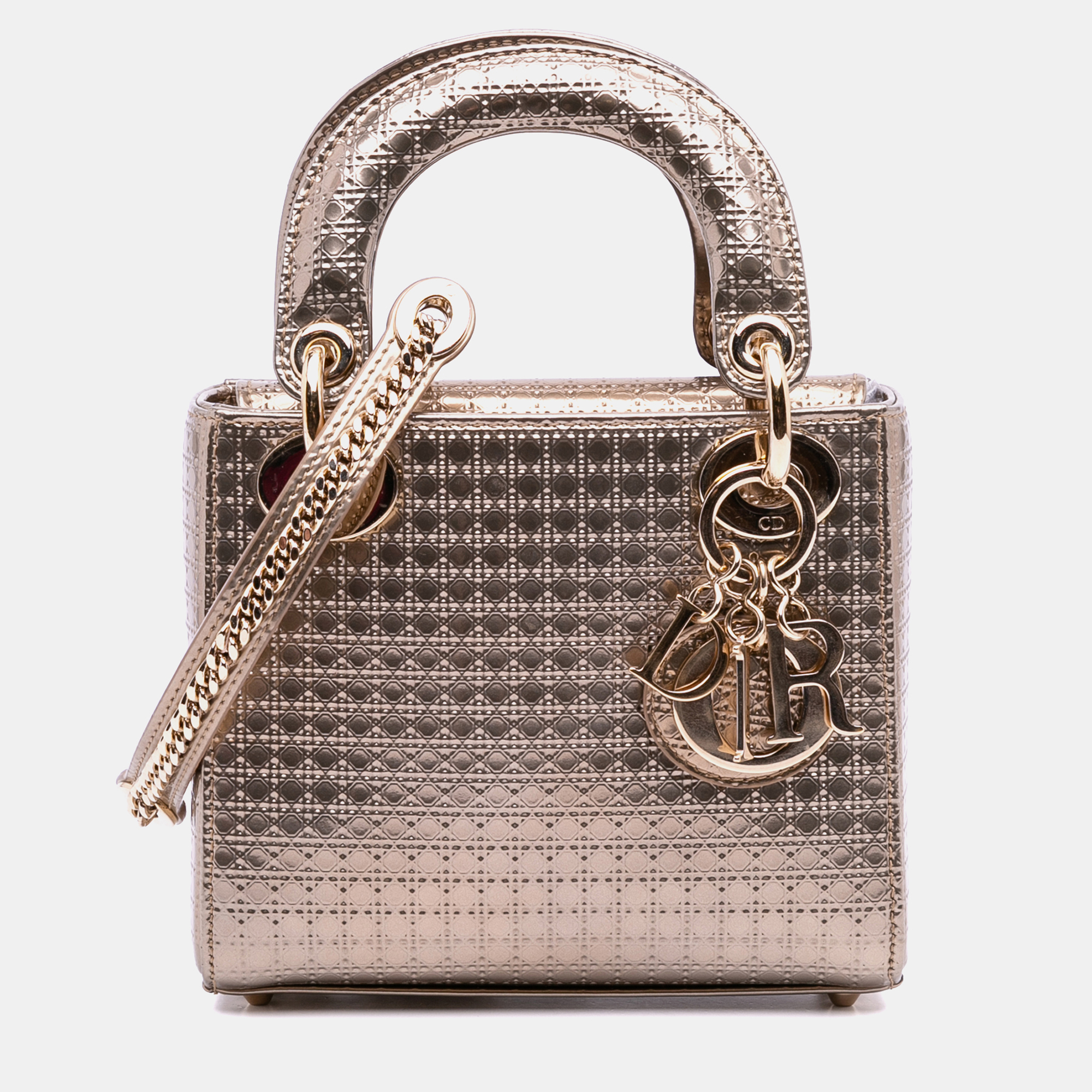 

Dior Gold Mini Metallic Patent Microcannage Lady Dior