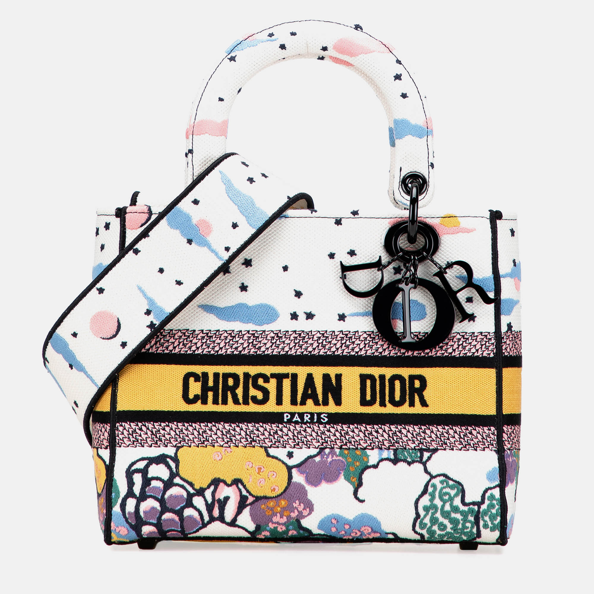 

Dior White Medium Canvas Embroidered Ciel De Reve Lady D Lite