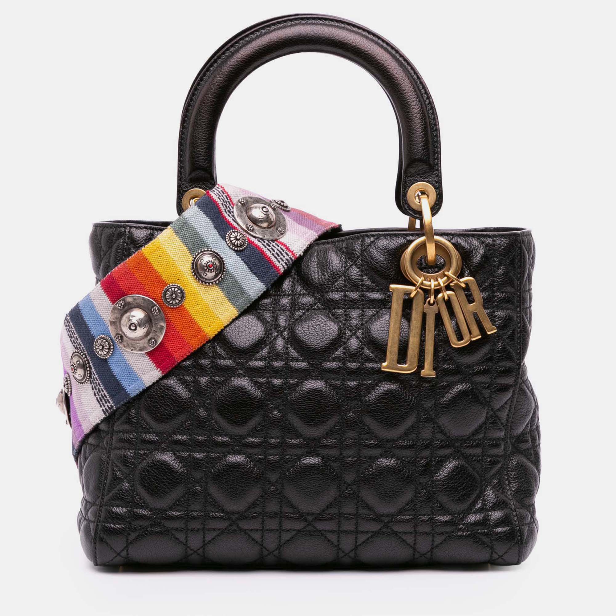

Dior Black Medium Grained Calfskin Cannage Supple Lady Dior