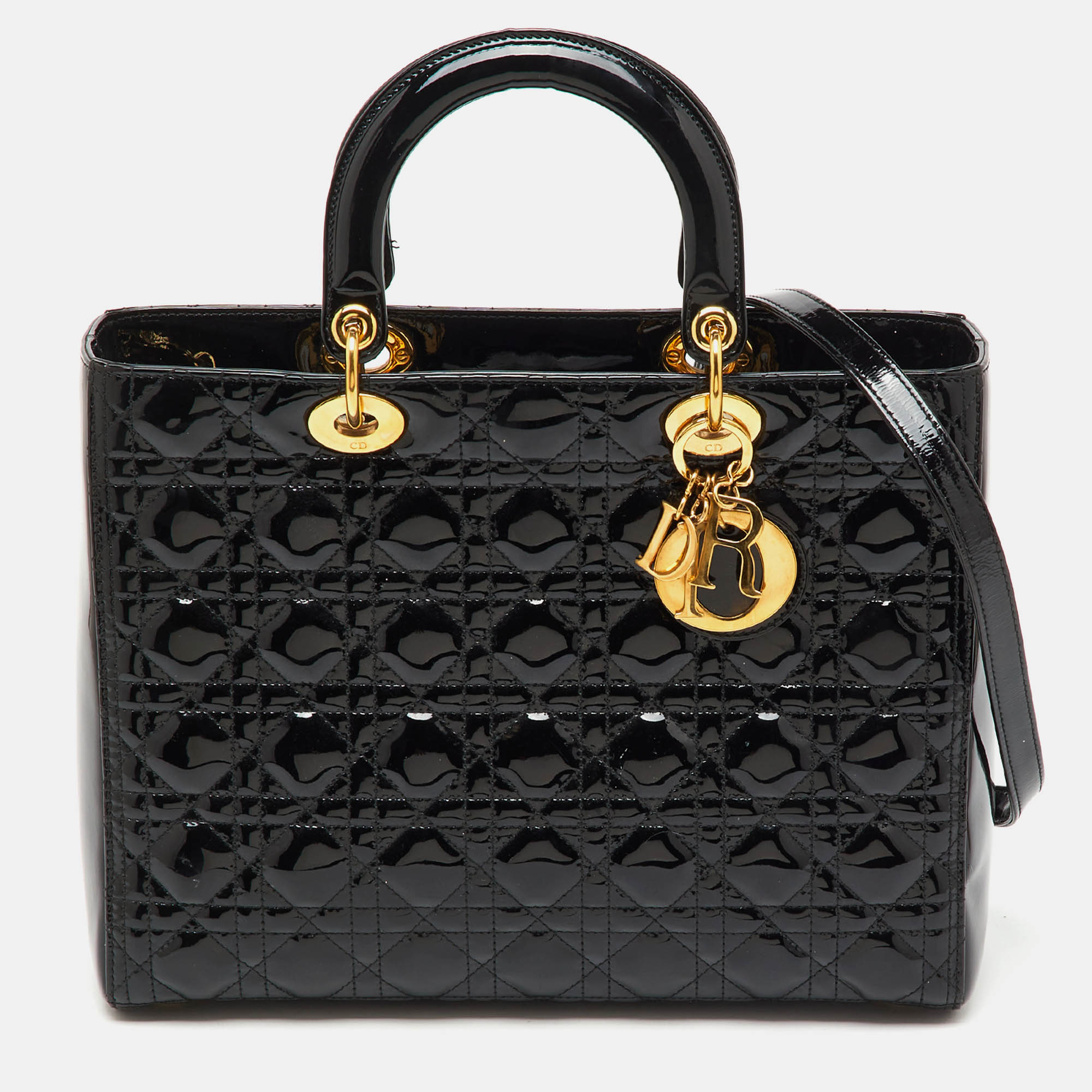 

Dior Black Cannage Patent Leather Large Lady Dior Tote