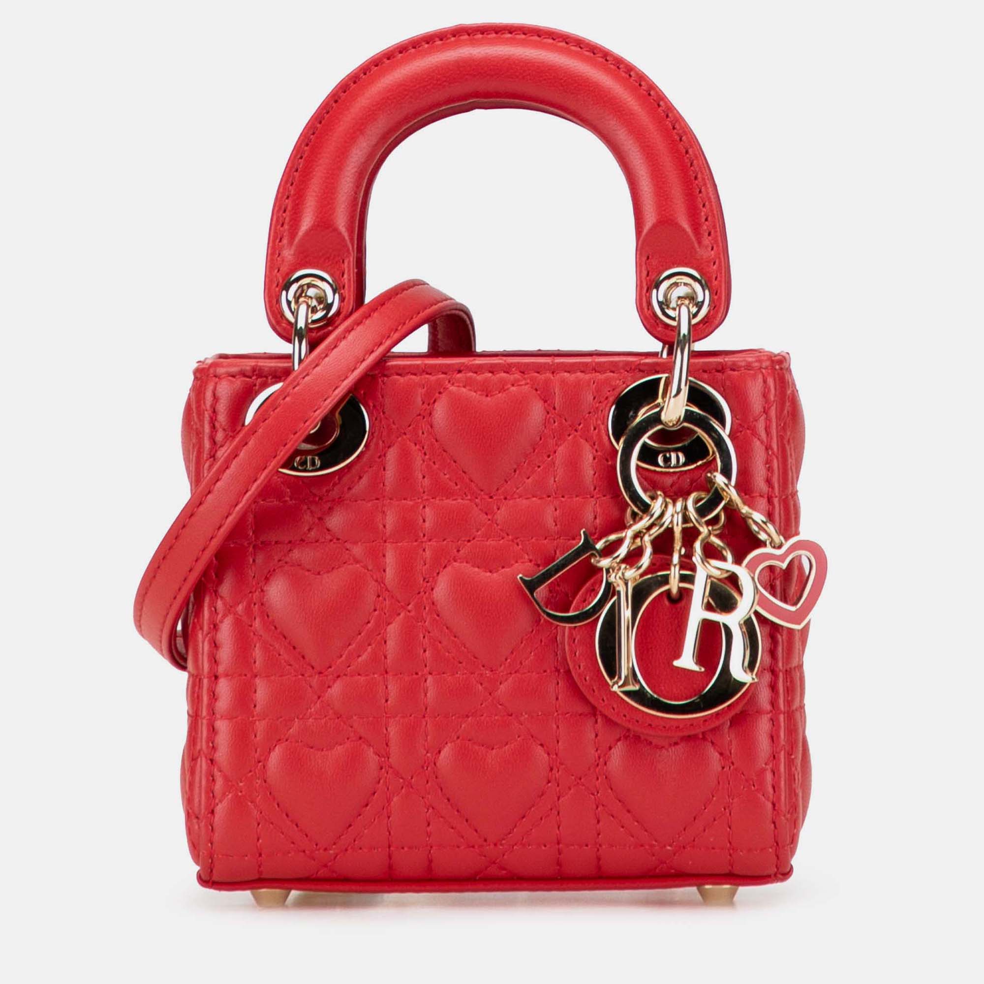 

Dior Red Micro Calfskin Cannage Dioramour Lady Dior