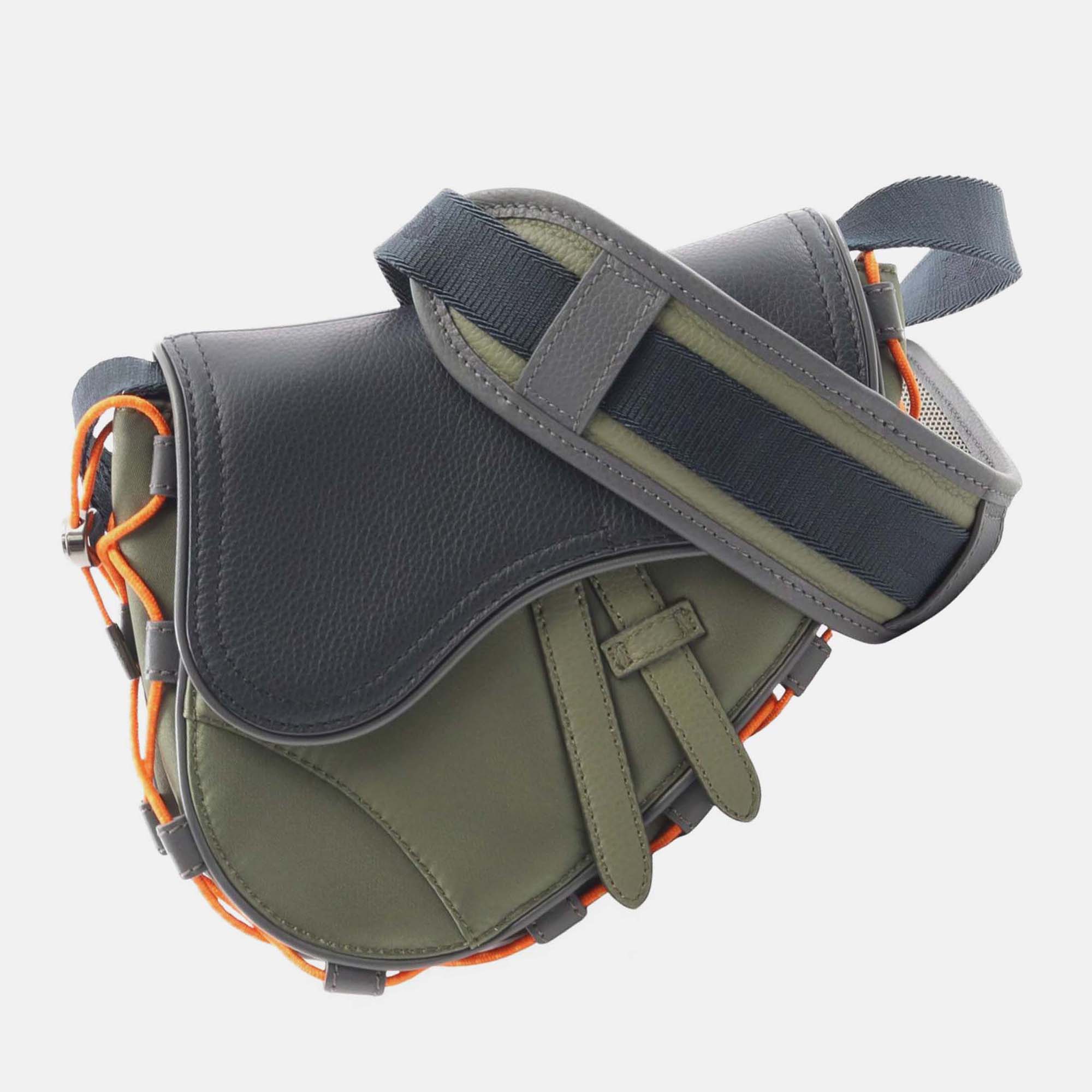 

Dior Black/Green Sacai Technical Fabric and Grained Calfskin Saddle Bag