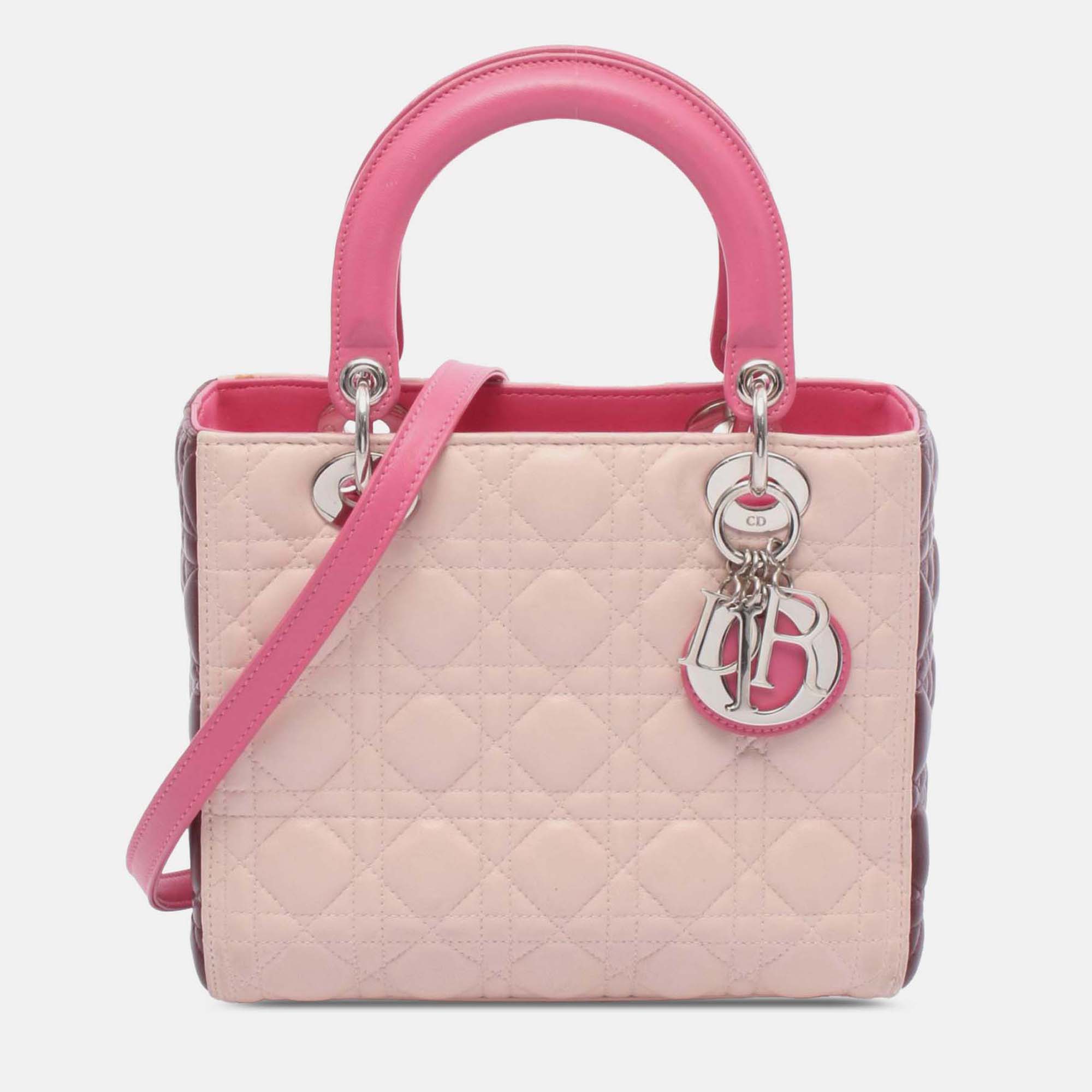 

Dior Pink Medium Tricolor Lambskin Cannage Lady Dior