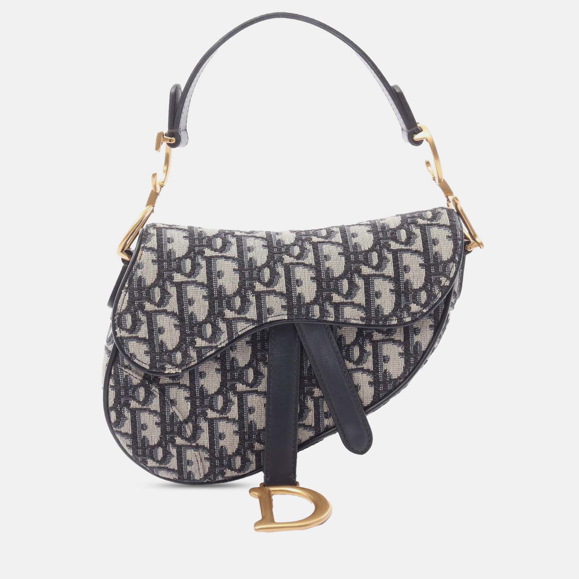 

Dior Navy Blue Mini Oblique Canvas Saddle Bag