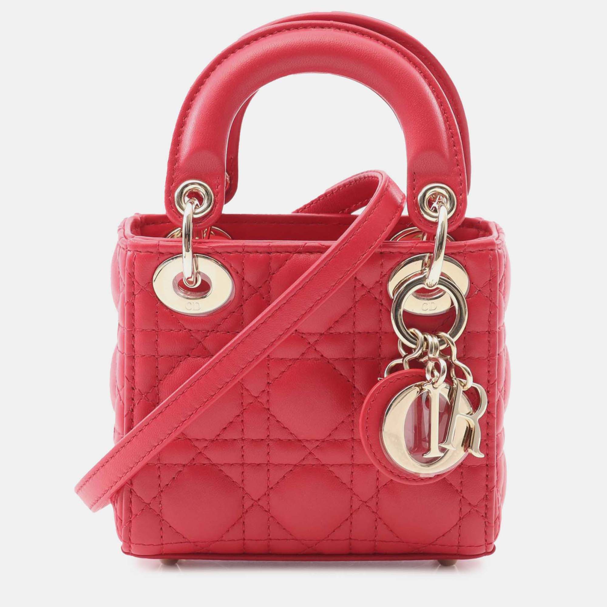 

Dior Red Micro Lambskin Cannage Lady Dior