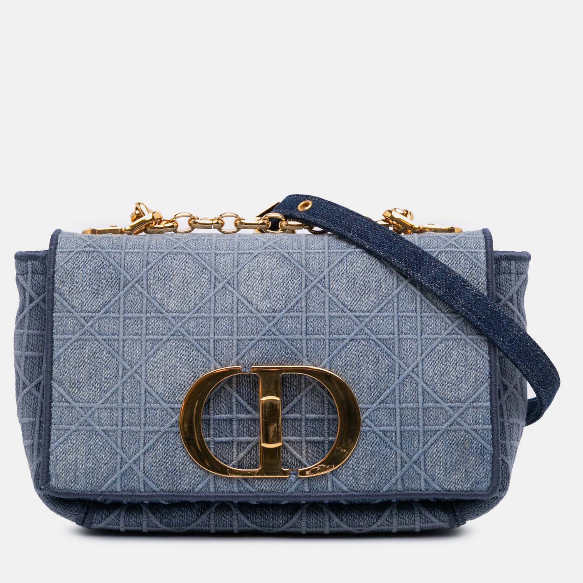 

Dior Blue Small Denim Cannage Caro Bag