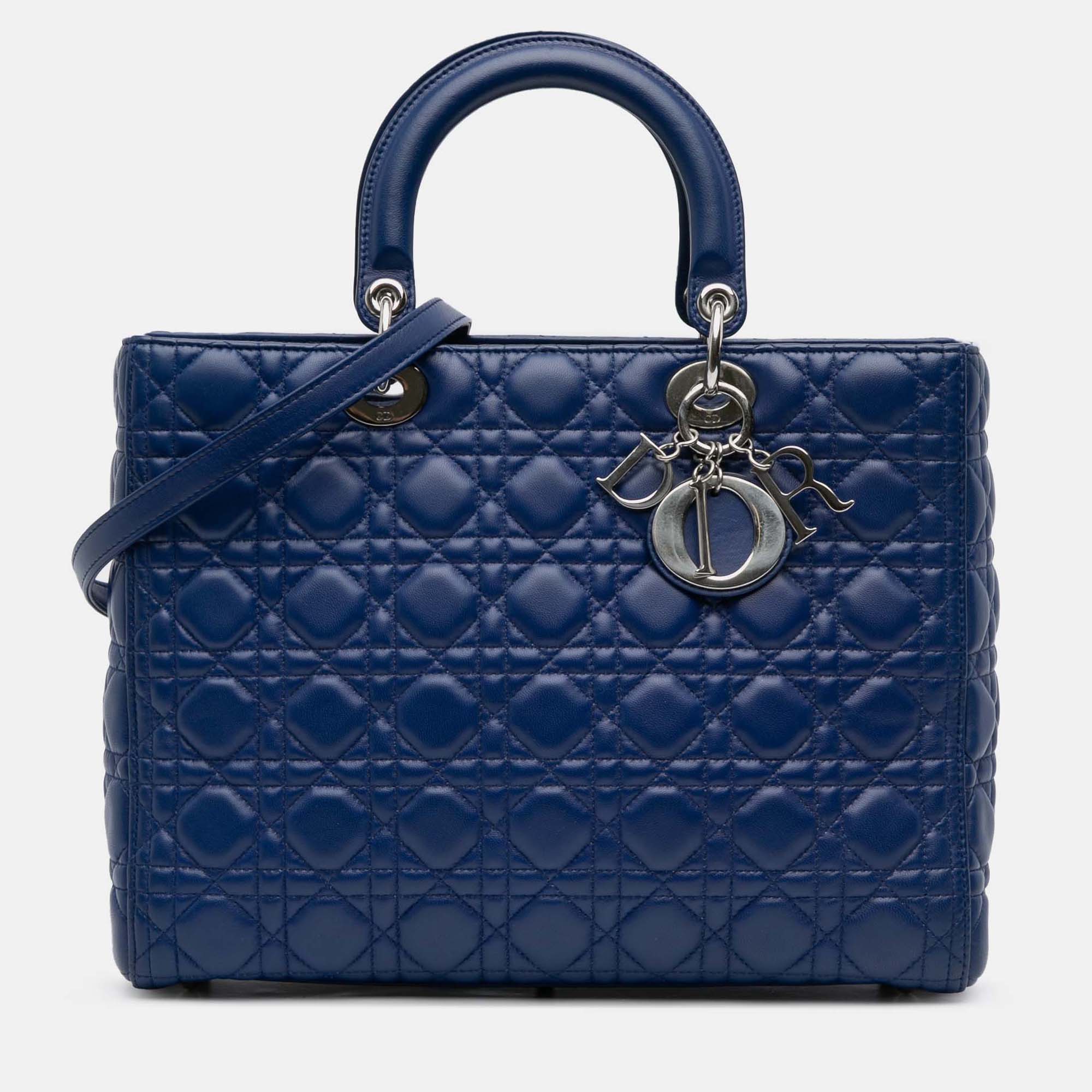 

Dior Blue Large Lambskin Cannage Lady Dior