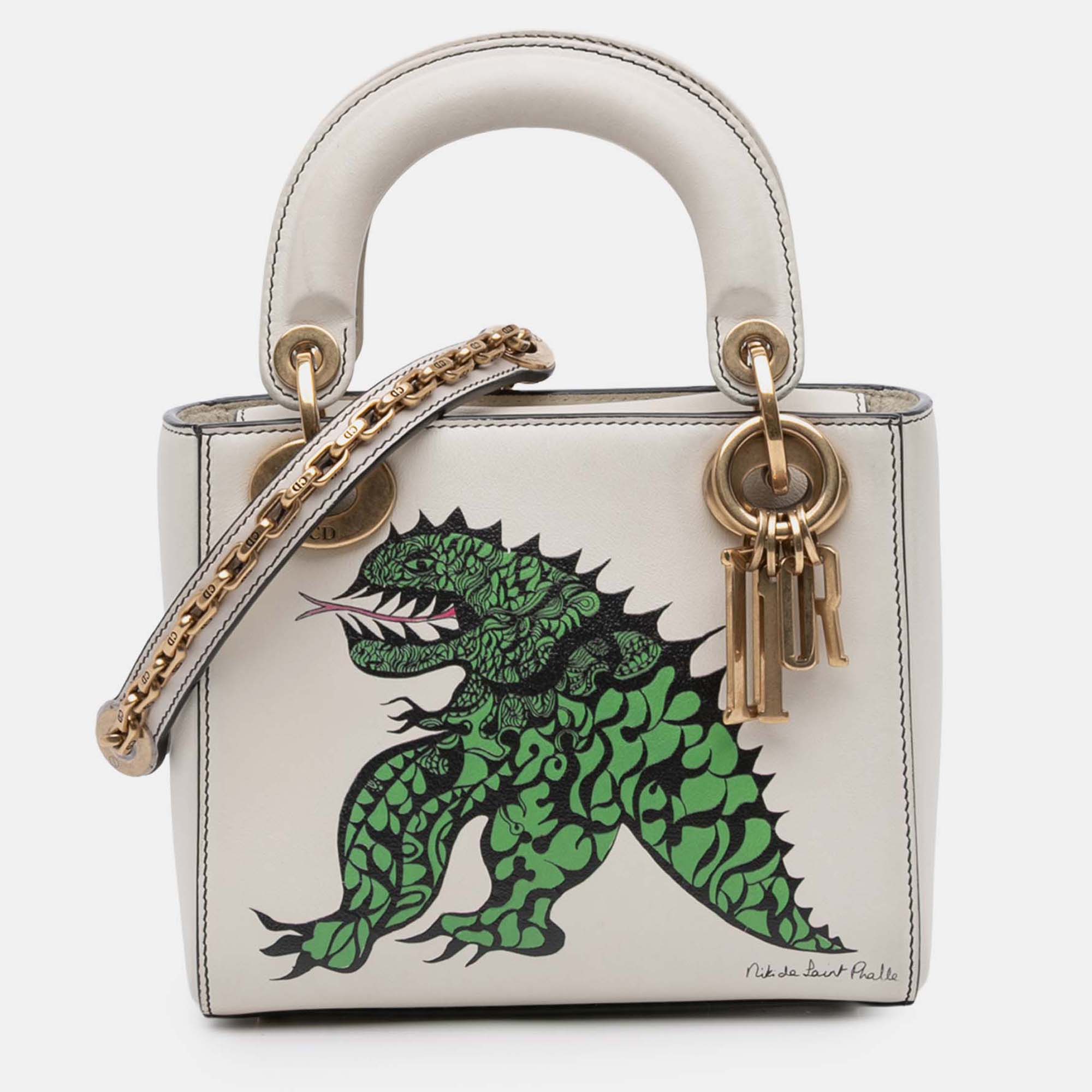 

Dior White Limited Edition Niki De Saint Phalle Mini Calfskin Dragon Lady Dior
