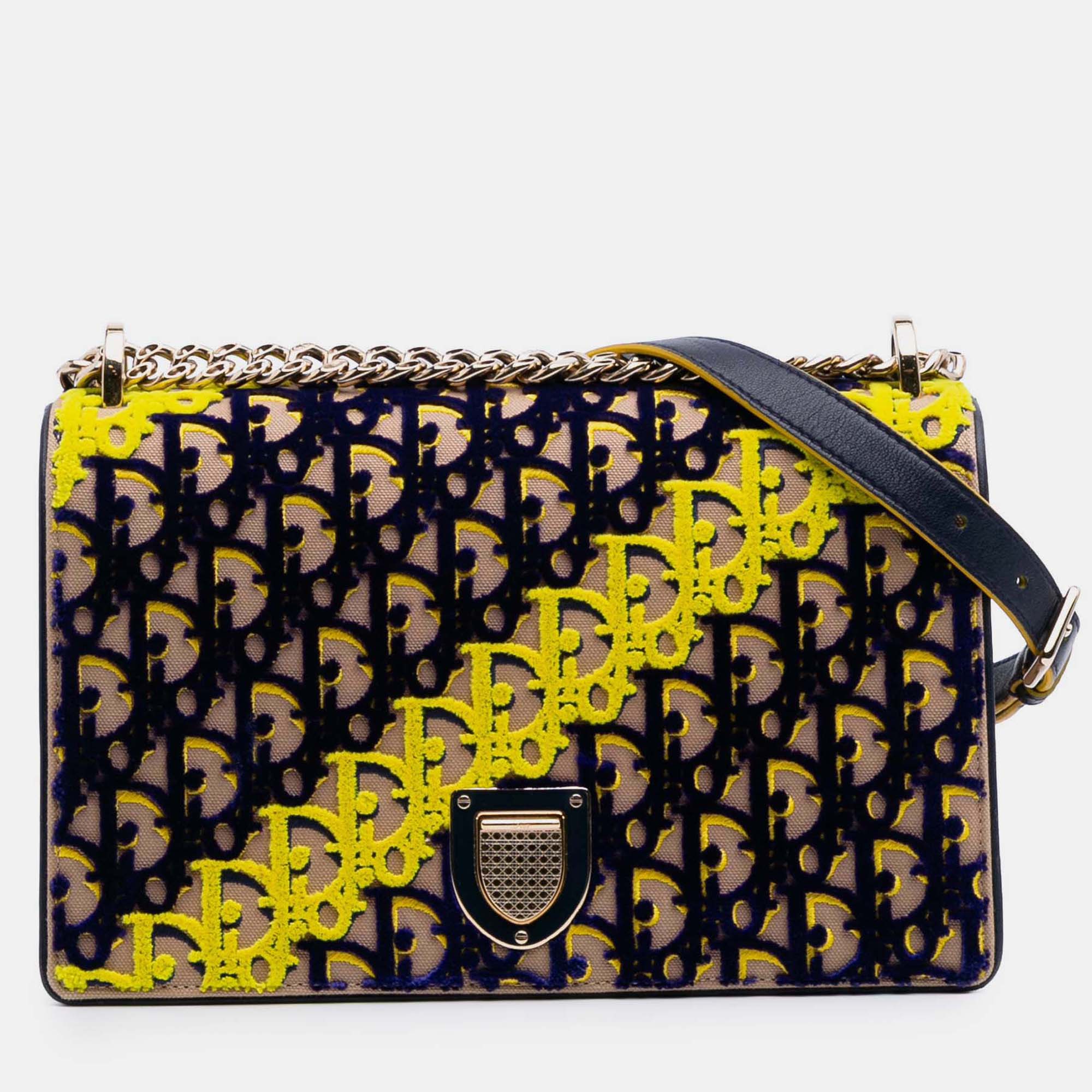 

Dior Multicolor Medium Oblique Canvas and Velvet Diorama Flap