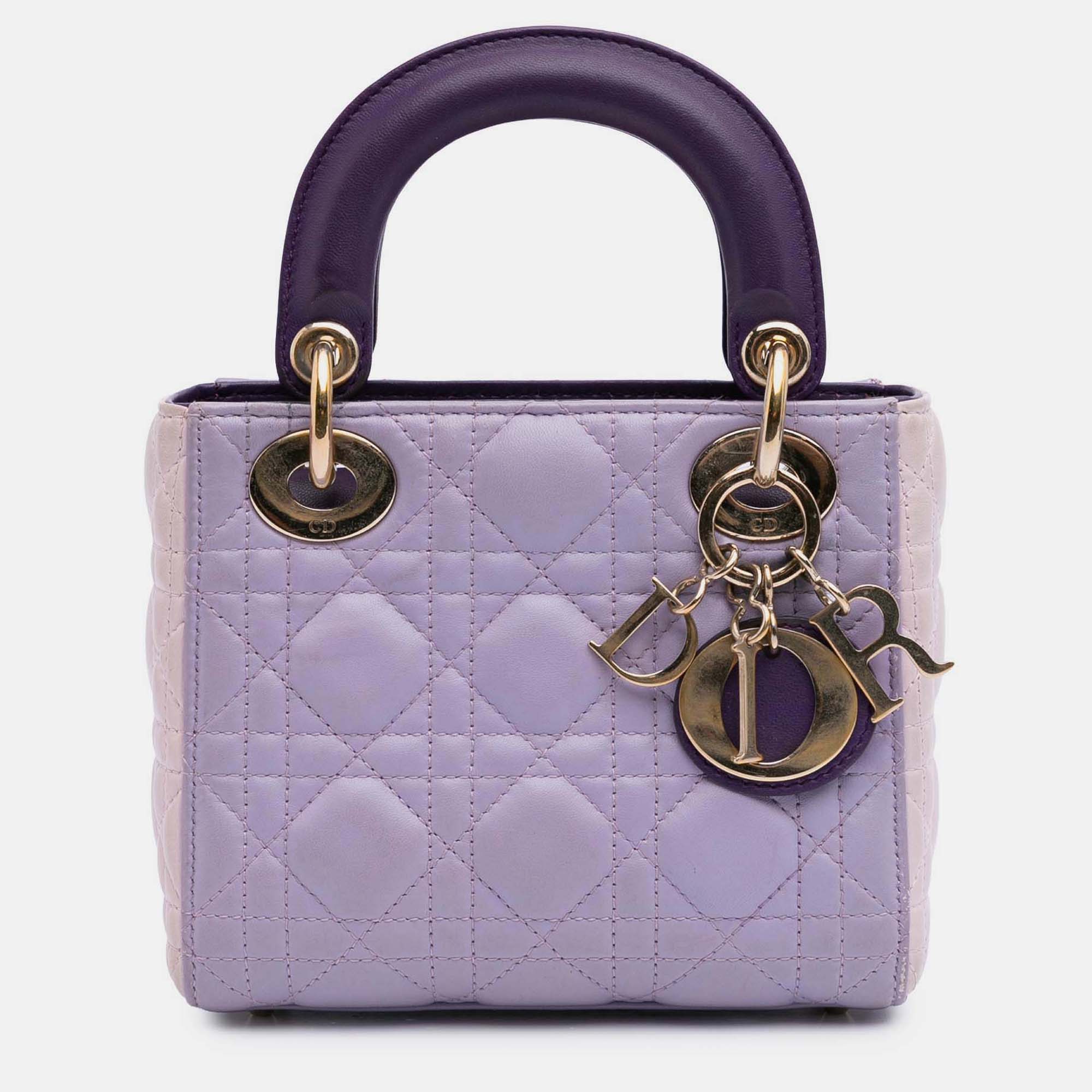 

Dior Purple Mini Tricolor Lambskin Cannage Lady Dior