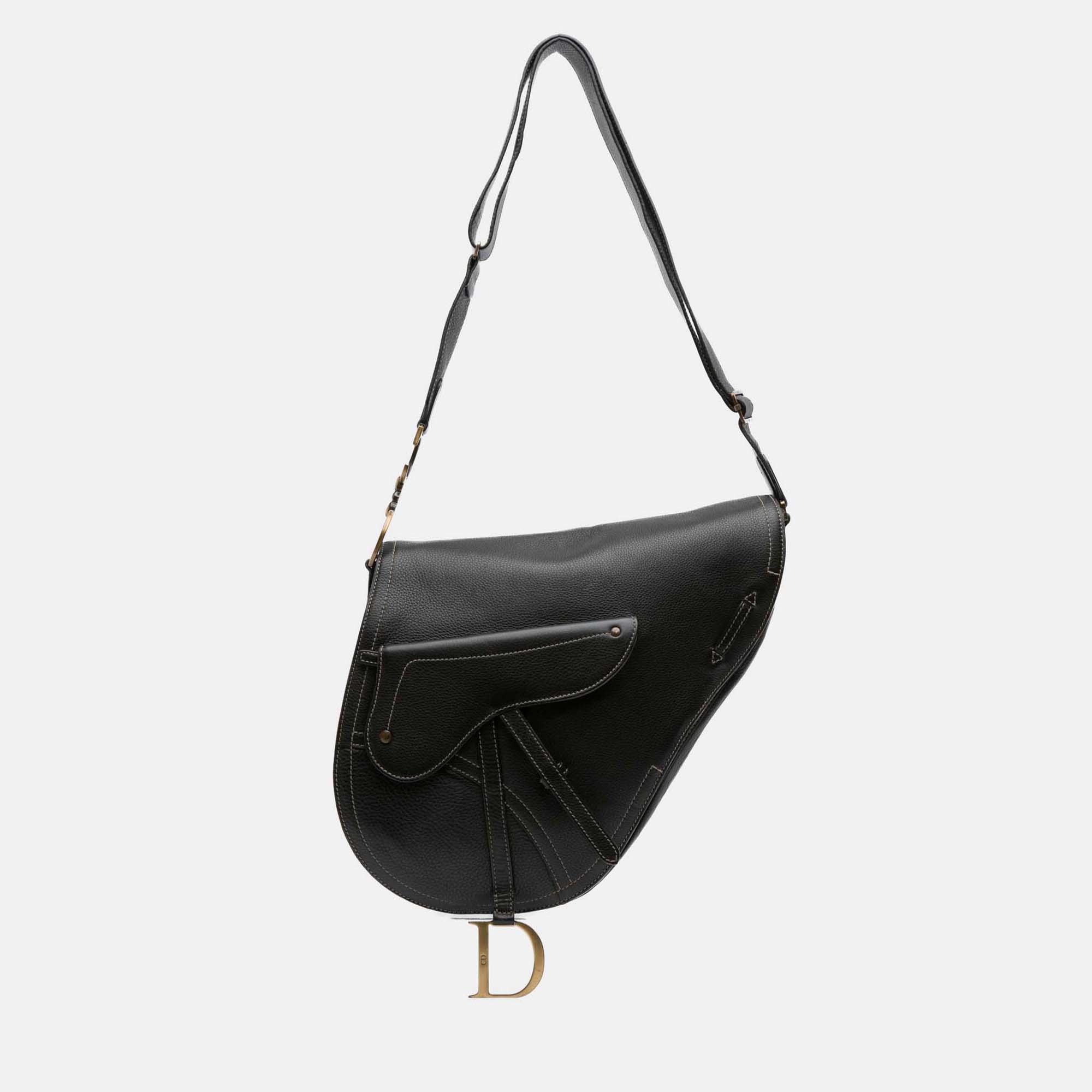 

Dior Black Leather Baudrier Saddle Bag