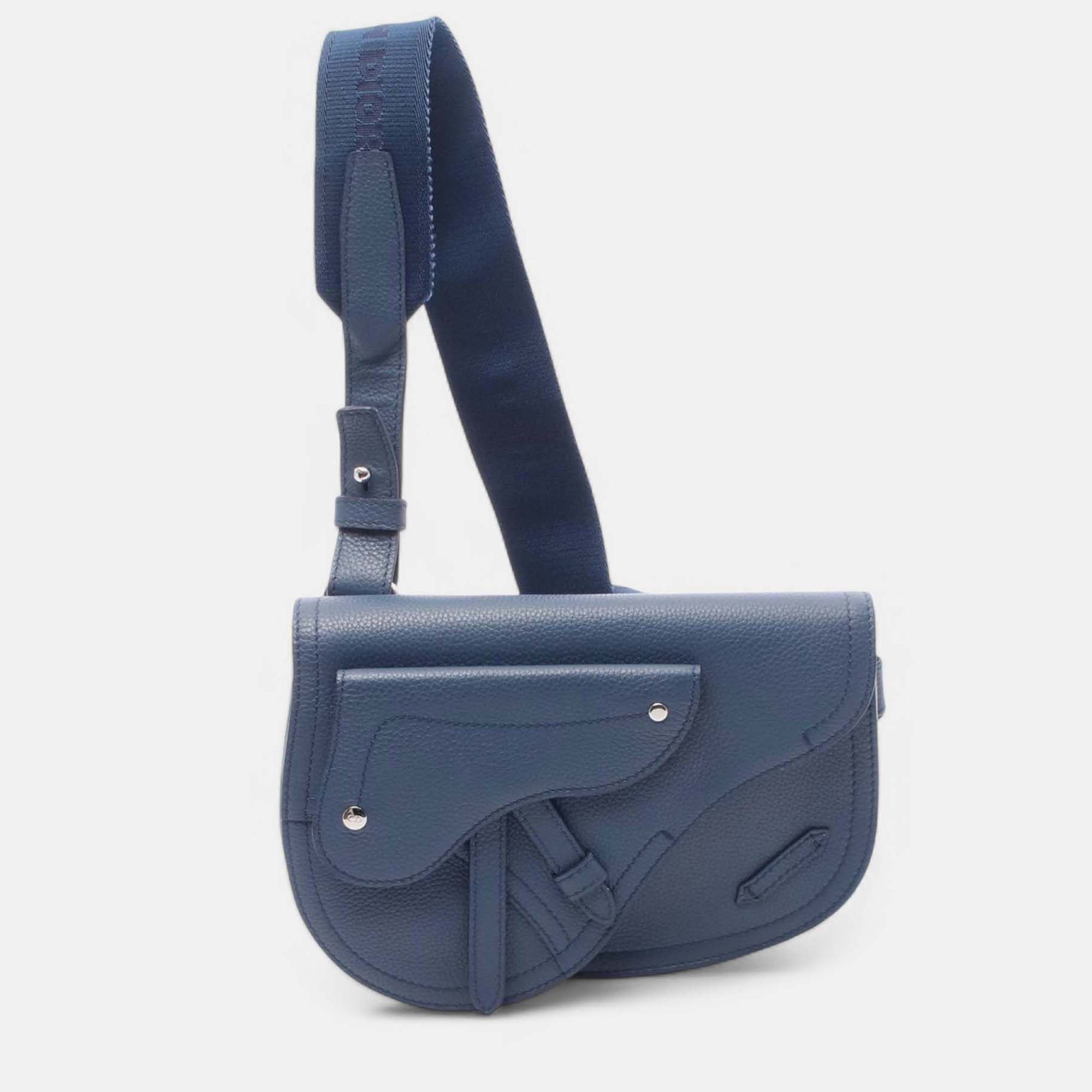 

Dior Blue Grained Calfskin Saddle Pouch
