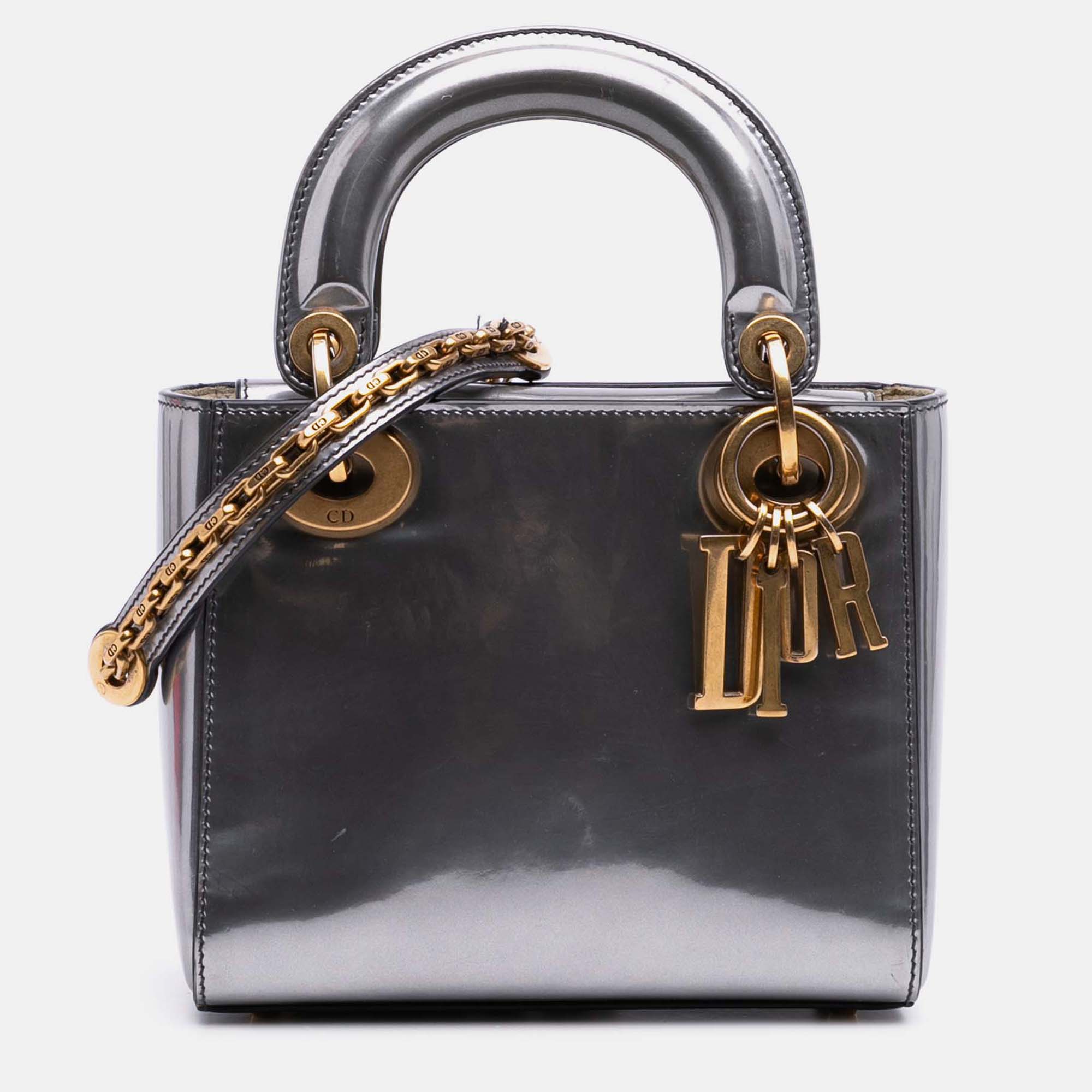 

Dior Silver Mini Metallic Glazed Calfskin Lady Dior