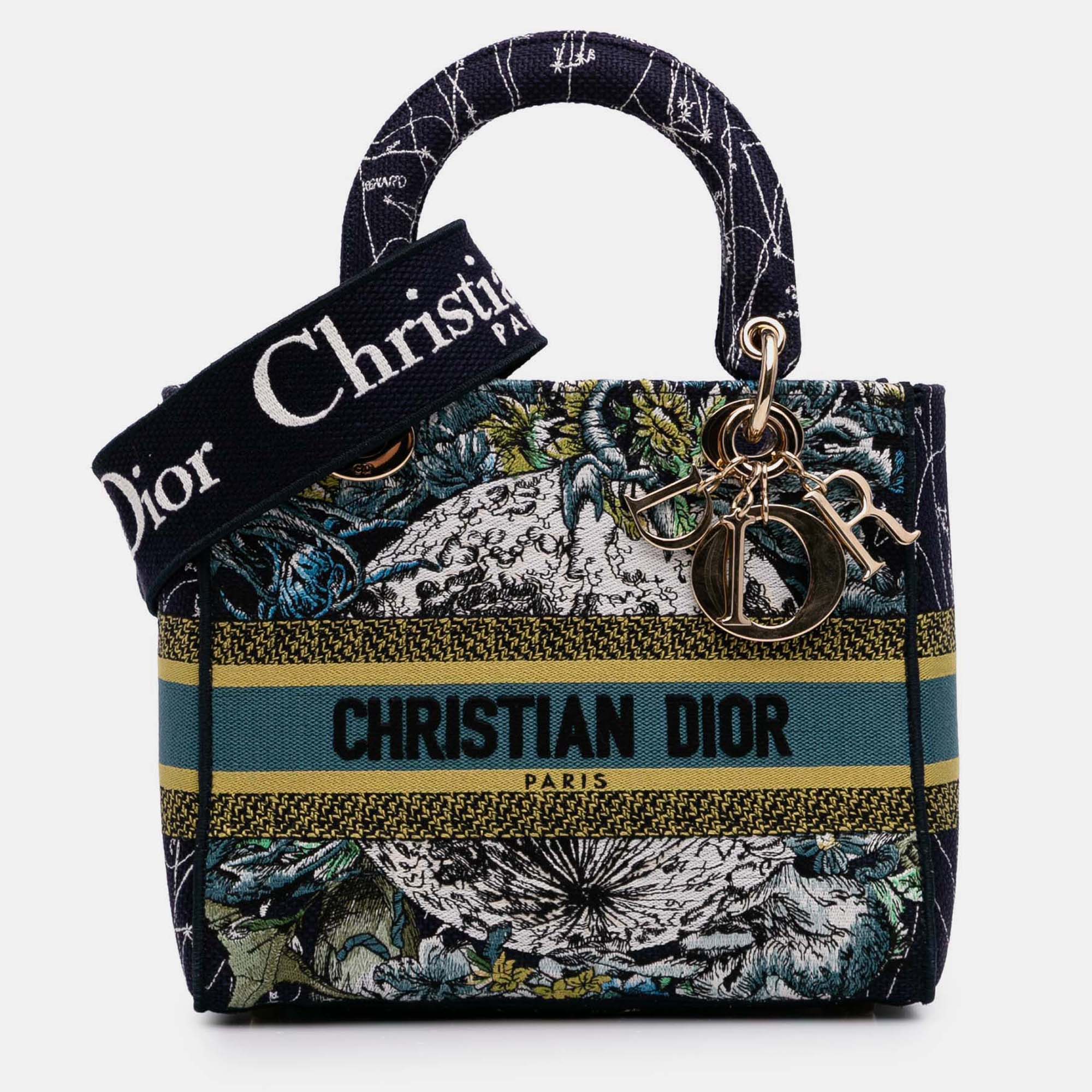 

Dior Navy Blue Medium Canvas Embroidered Zodiac Lady D Lite