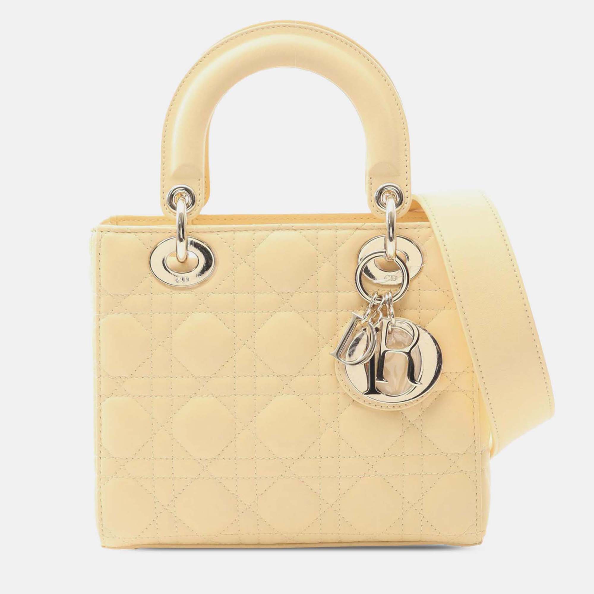 

Dior Yellow Small Lambskin Cannage Lady Dior