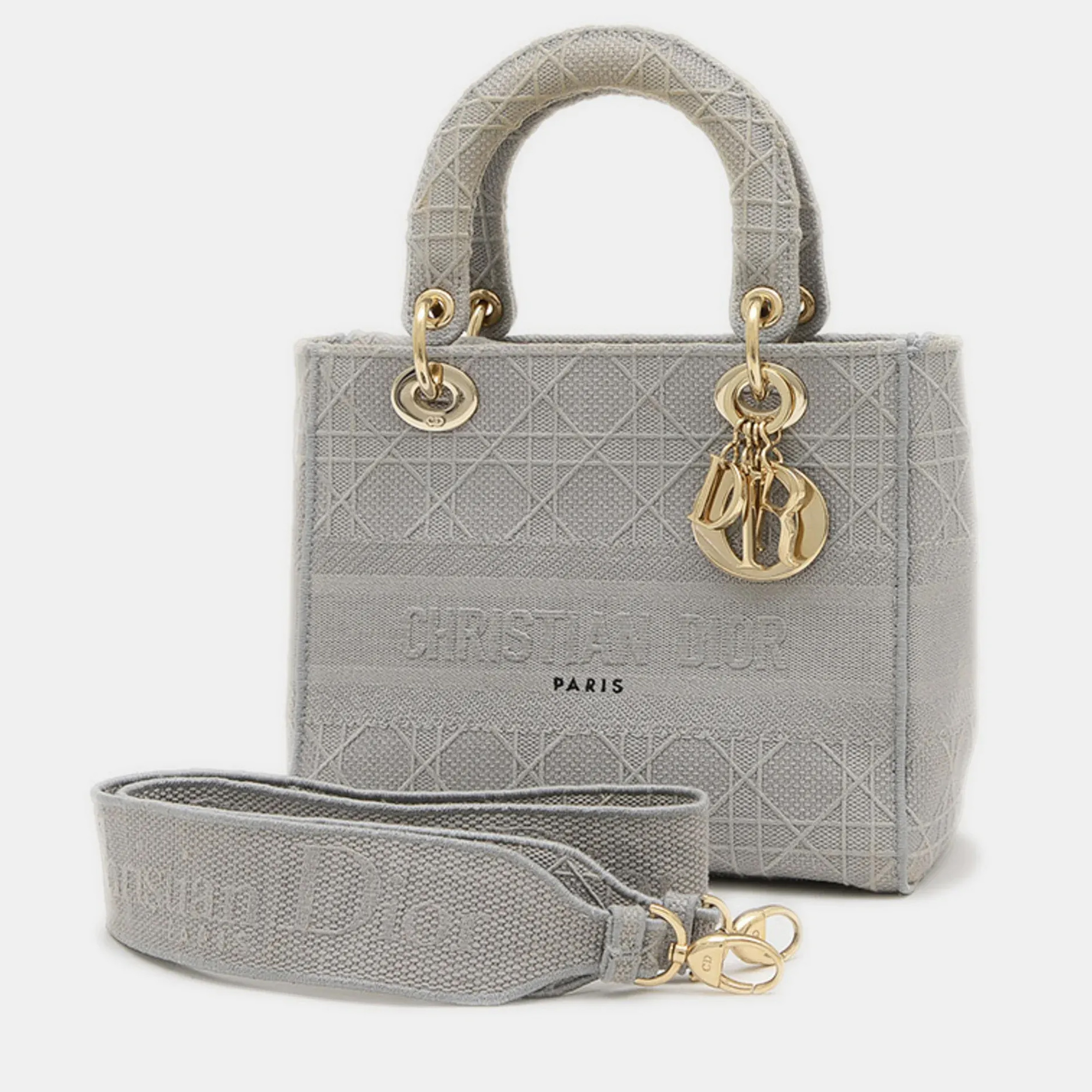 

Christian Dior Dior Lady D-Lite Medium 2Way Bag Handbag Canvas Grey