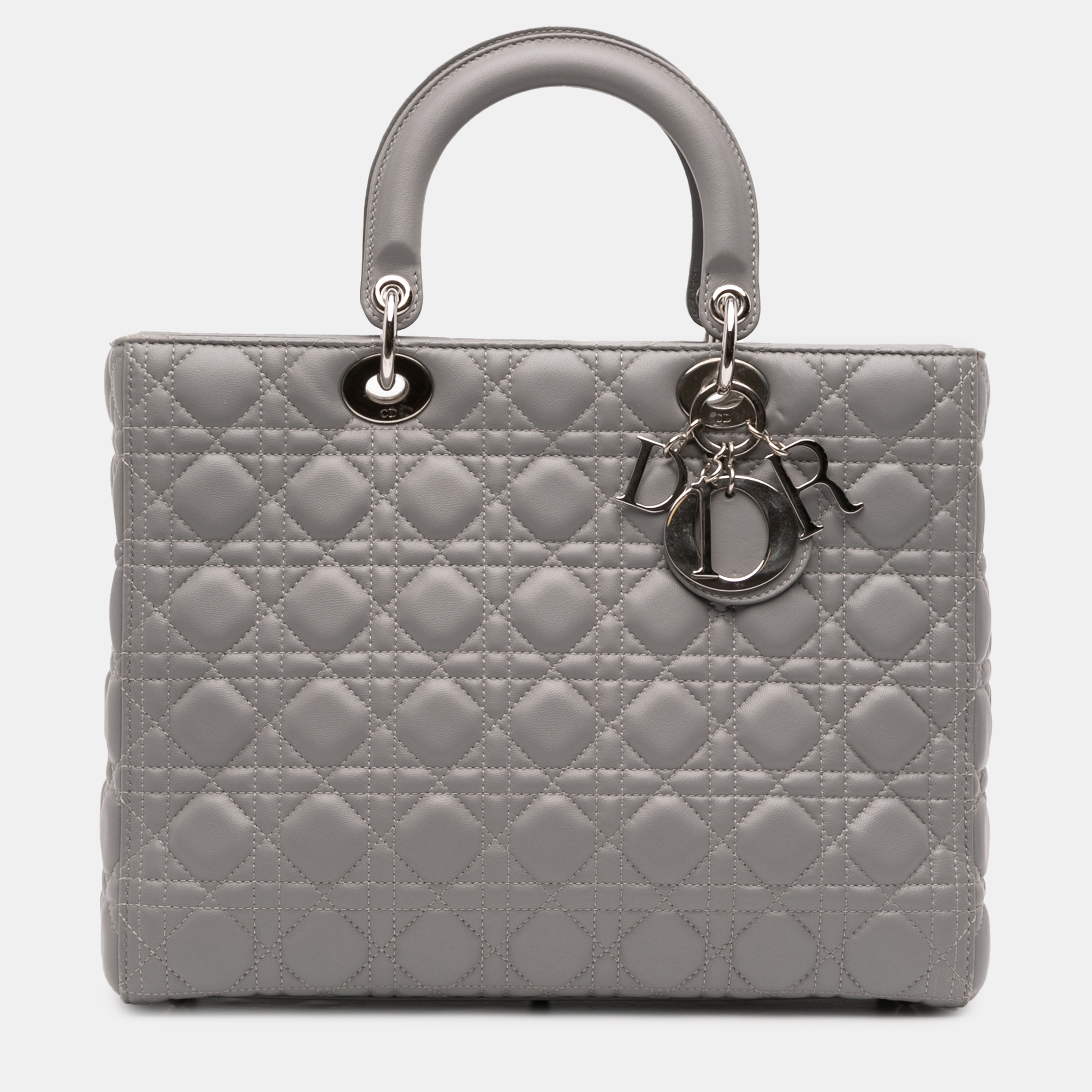 

Dior Grey Large Lambskin Cannage Lady Dior