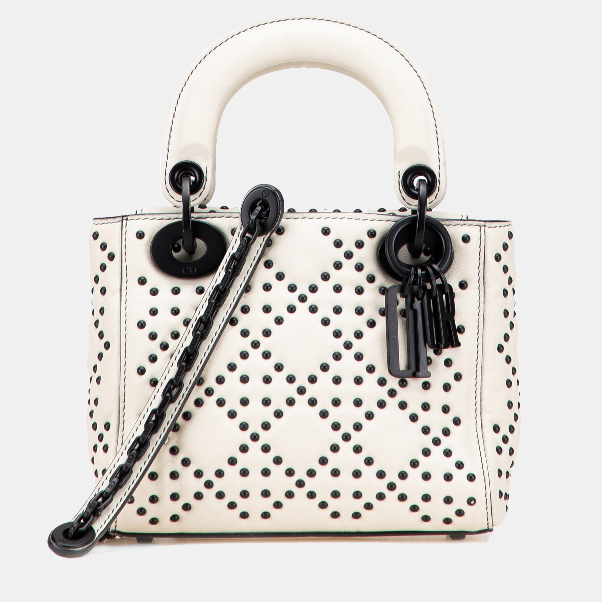 

Dior White Mini Ultra Matte Calfskin Cannage Studded Supple Lady Dior
