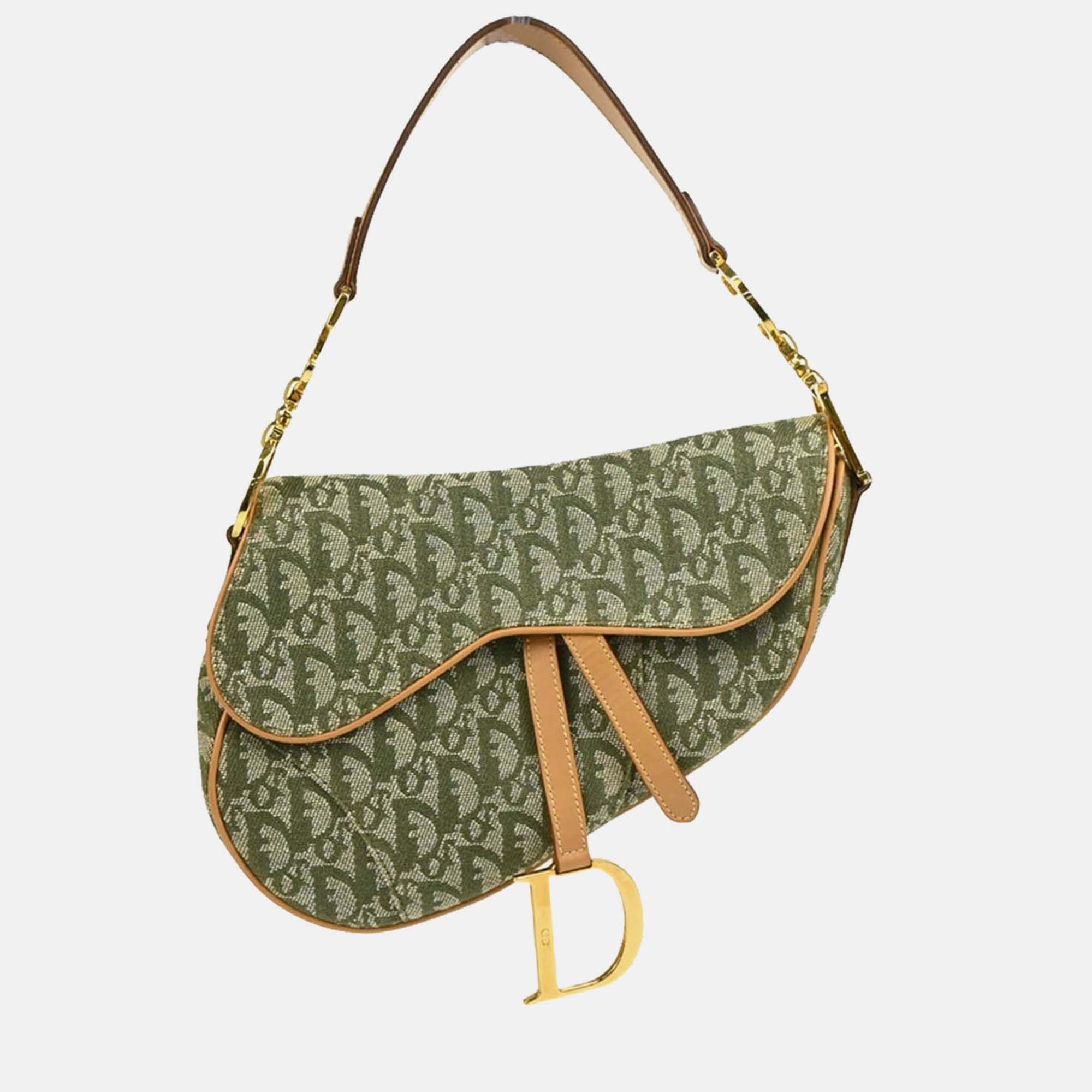 

Dior Saddle Green/Beige Trotter Canvas Shoulder Bag