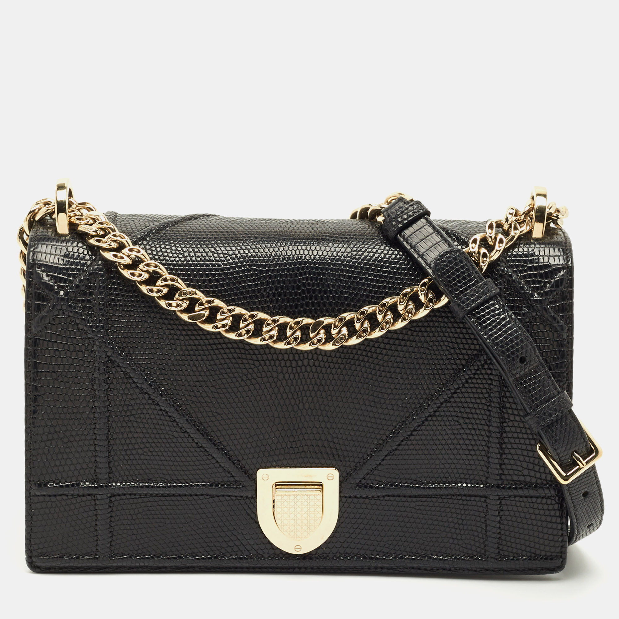 

Dior Black Lizard  Diorama Flap Shoulder Bag