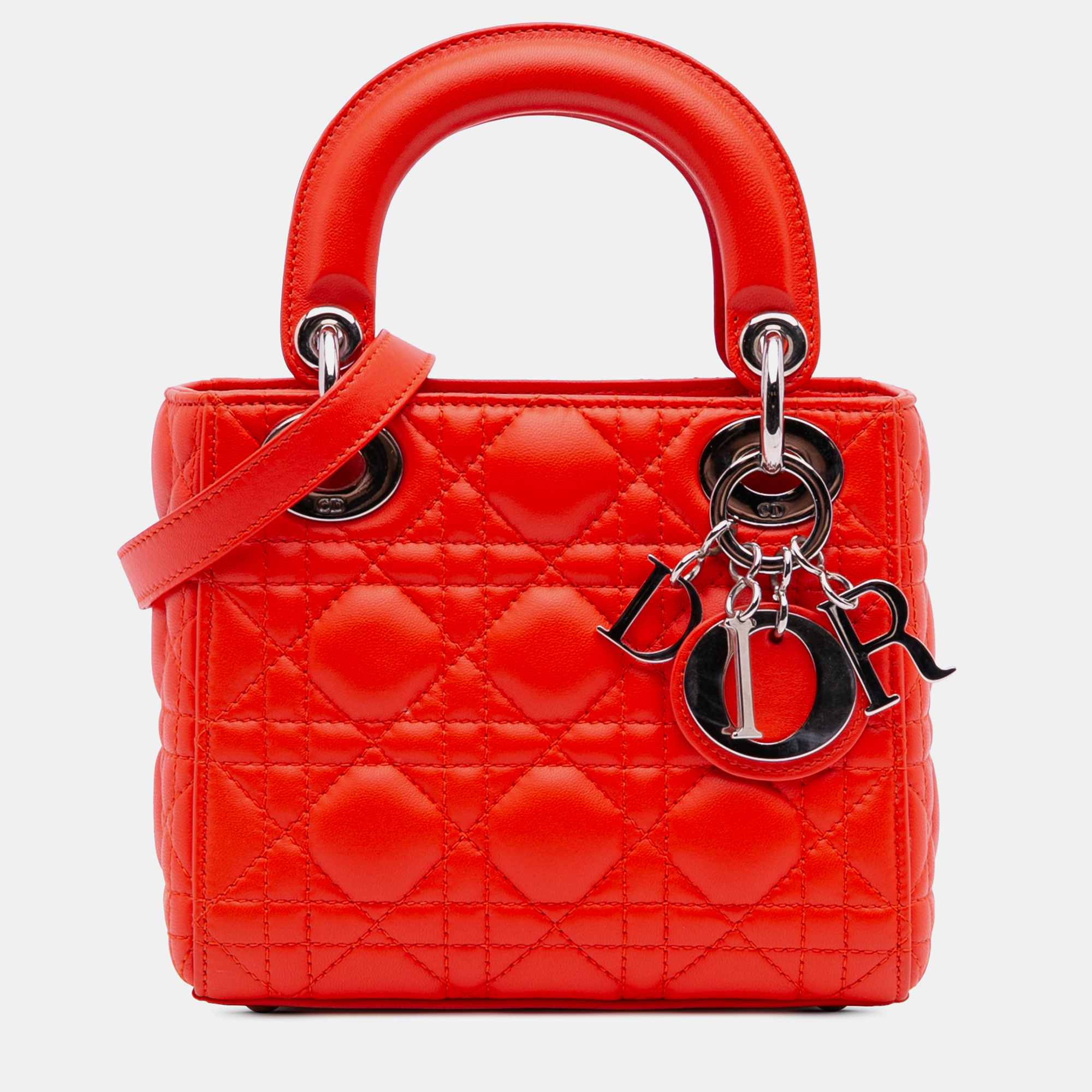 

Dior Orange Mini Lambskin Cannage Lady Dior