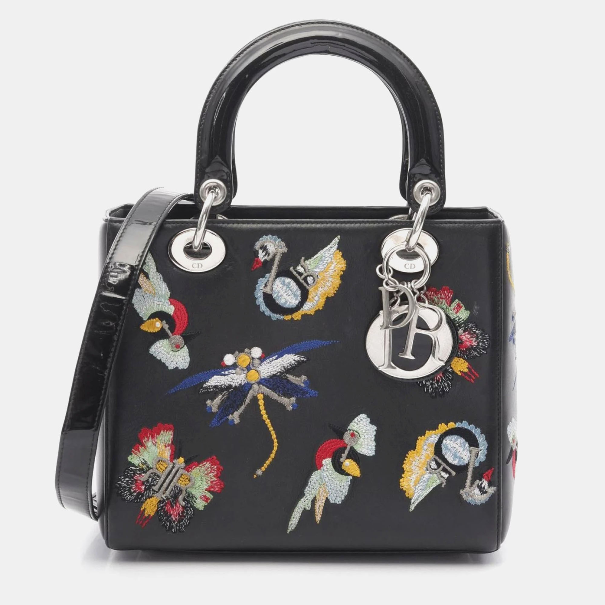 

Christian Dior Lady Black Calfskin Enamel Leather Handbag