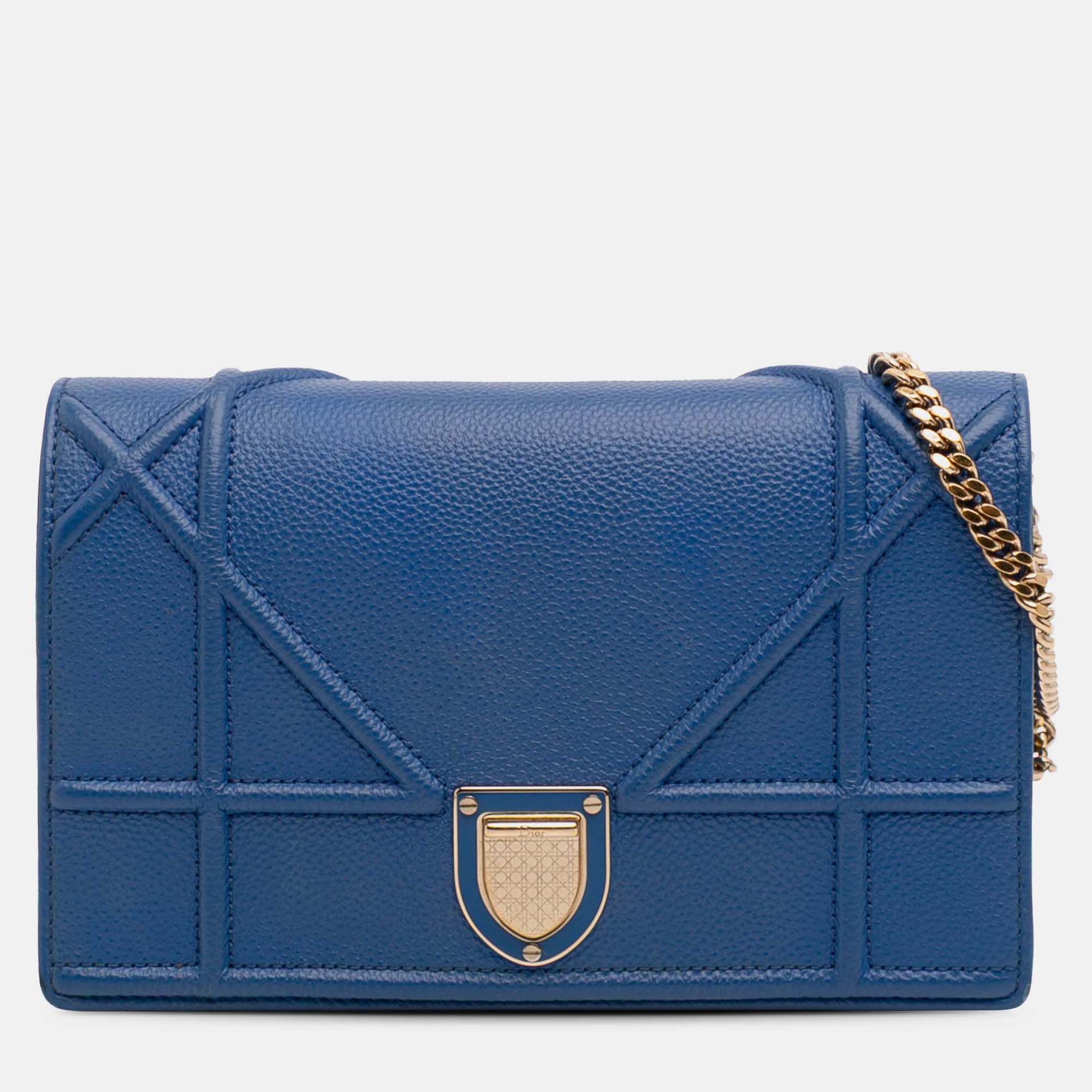 

Dior Blue Grained Calfskin Diorama Wallet on Chain