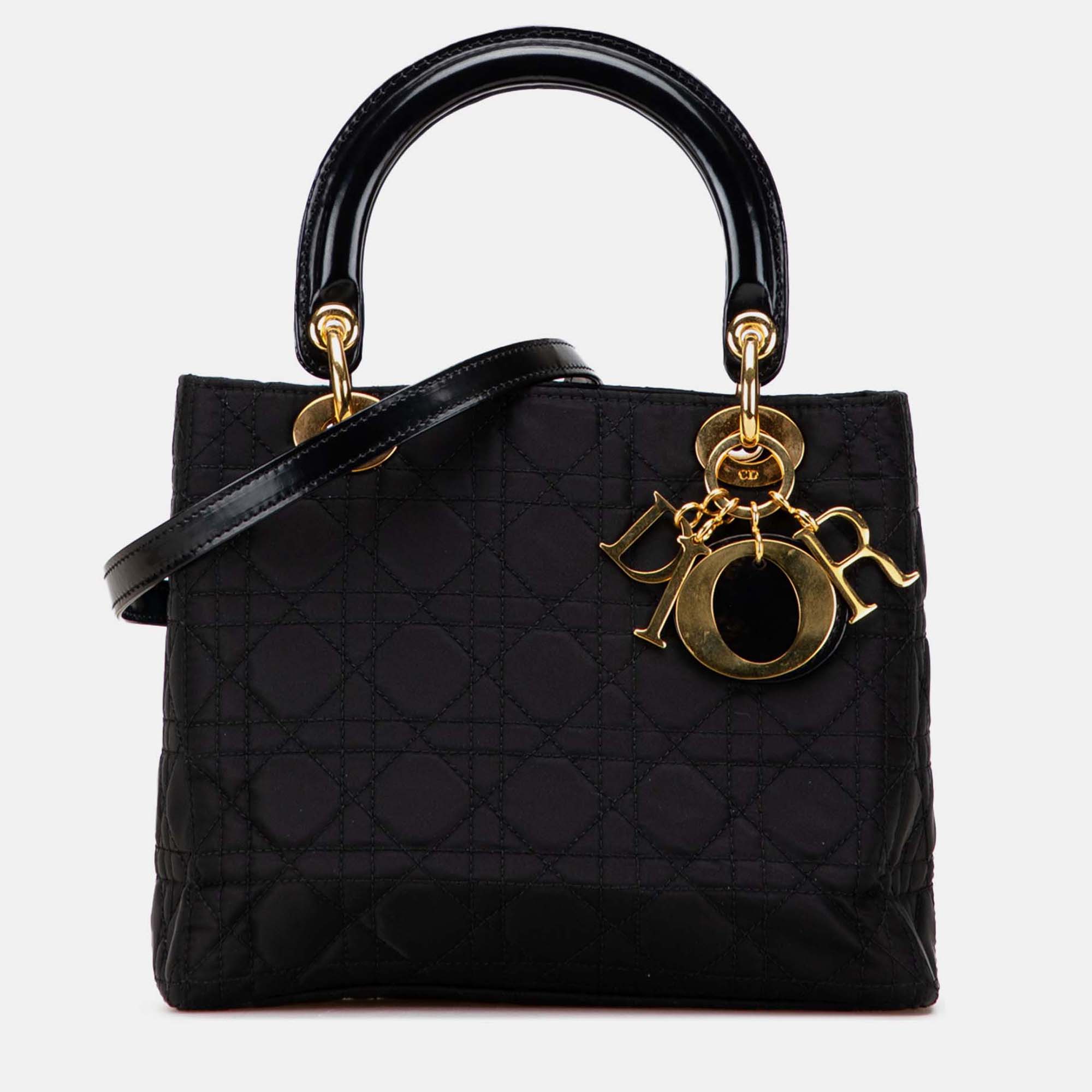 

Dior Black Medium Nylon Cannage Lady Dior