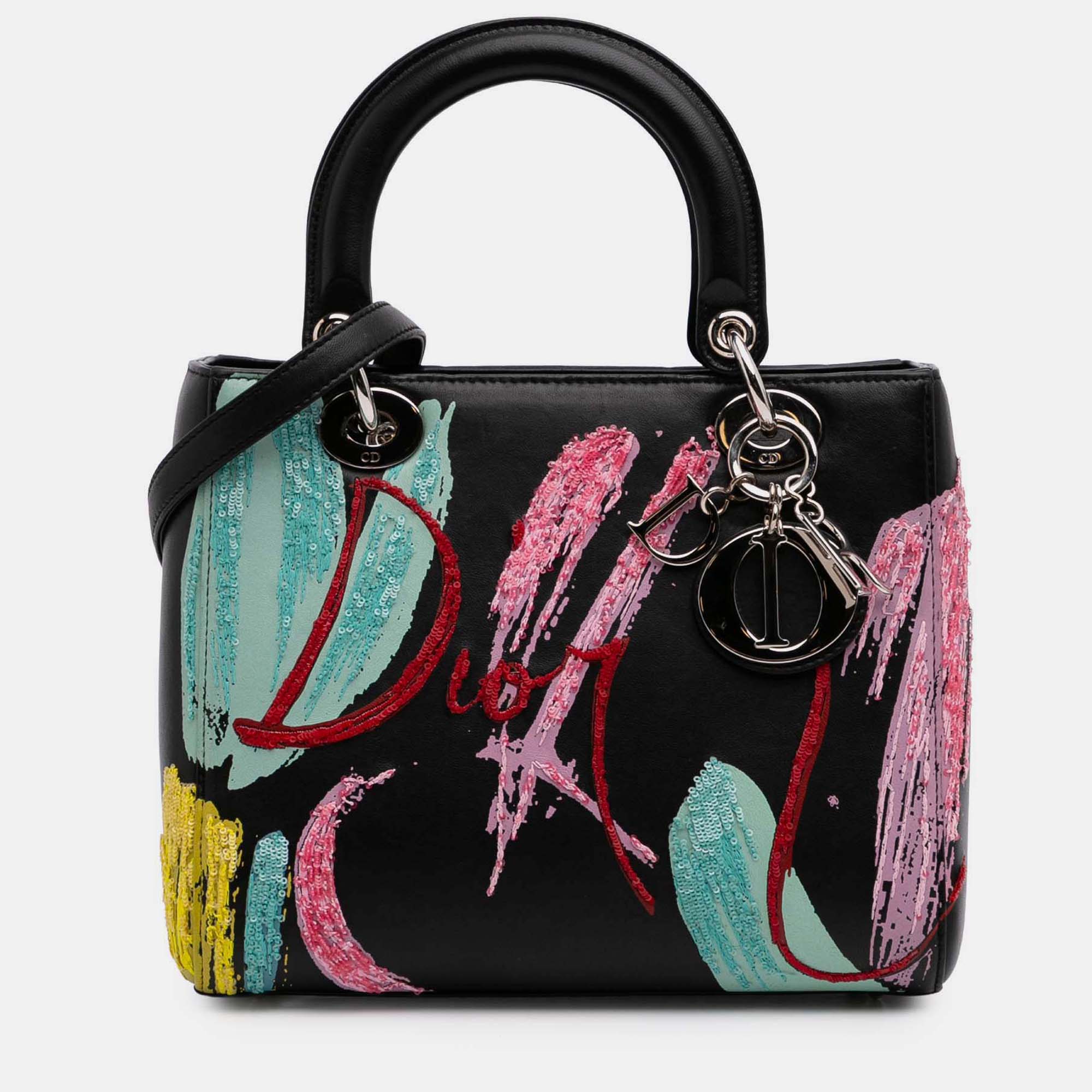 

Dior Black Medium Calfskin Sequin Art Lady Dior