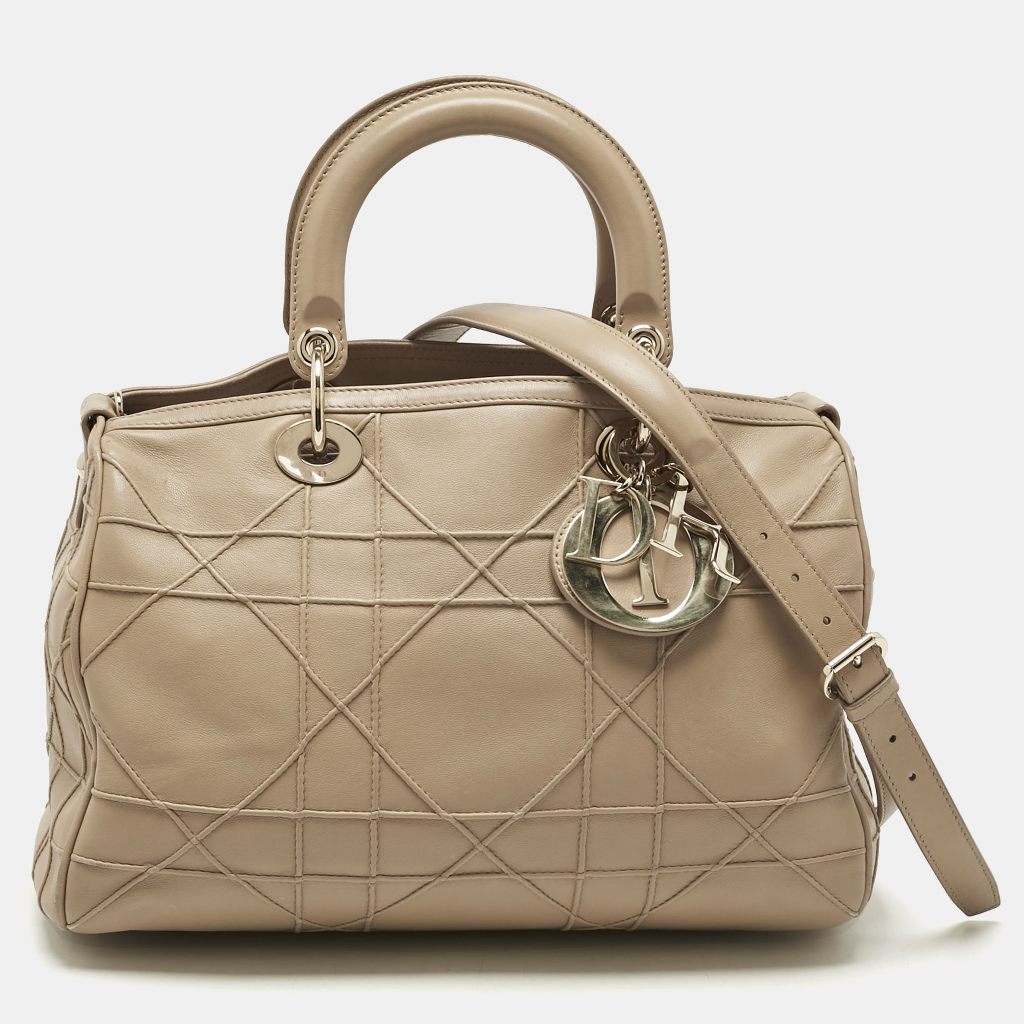 Dior Beige Cannage Leather Granville Polochon Satchel