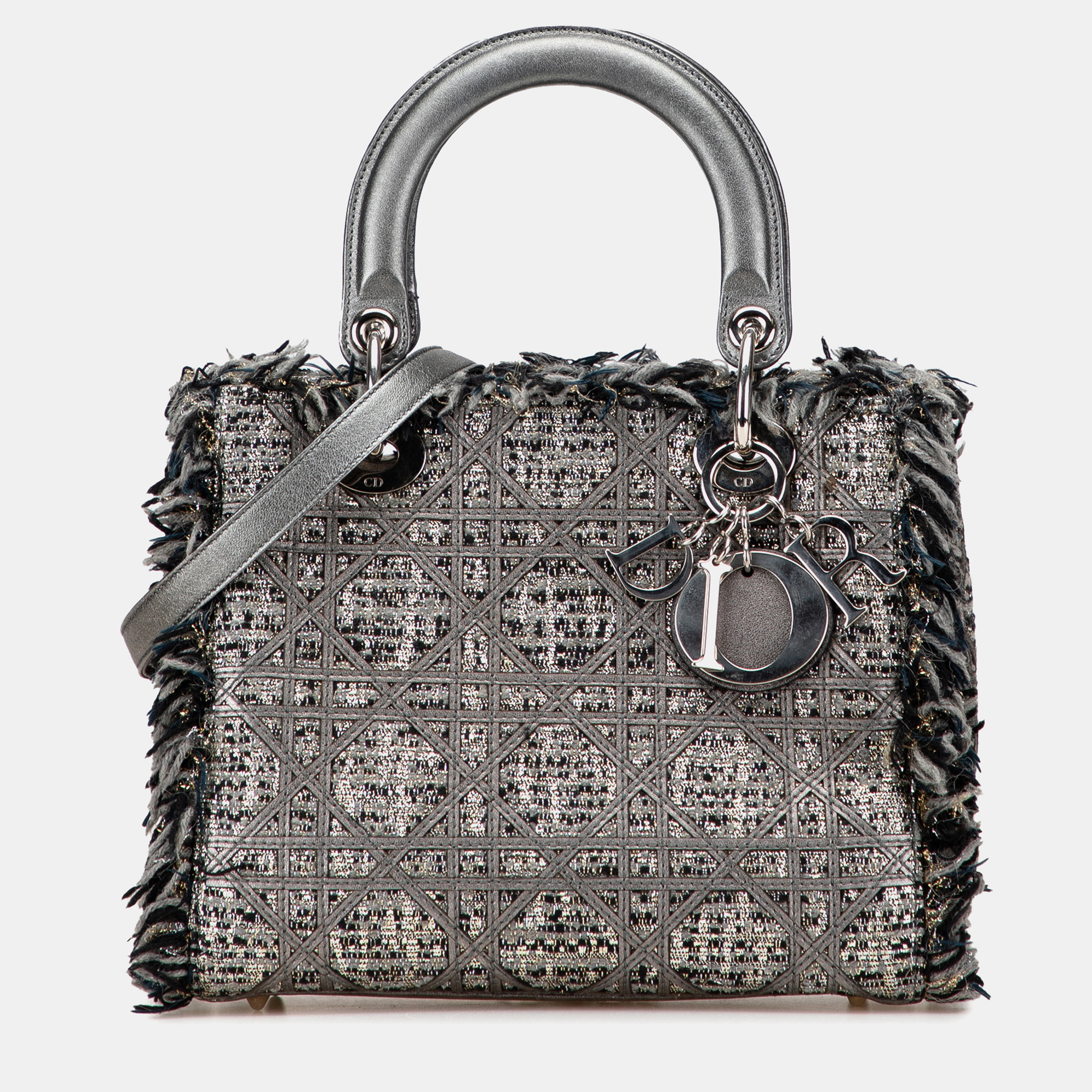 

Dior Grey Medium Tweed Cannage Fringe Lady Dior